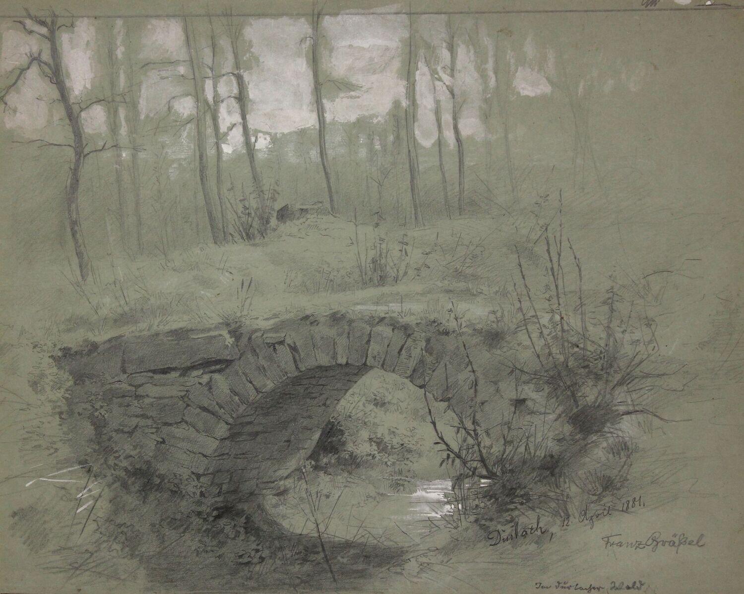 Im Wald von Durlach – Gelassenes Riffeln an einem geheimen Ort – (Grau), Landscape Art, von Franz Xaver Gräßel 