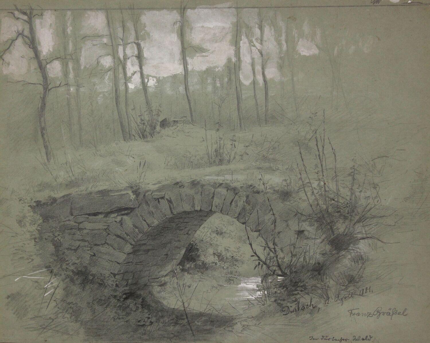 In the forest of Durlach - Quiet ripple in a secret place - - Gray Landscape Art by Franz Xaver Gräßel 