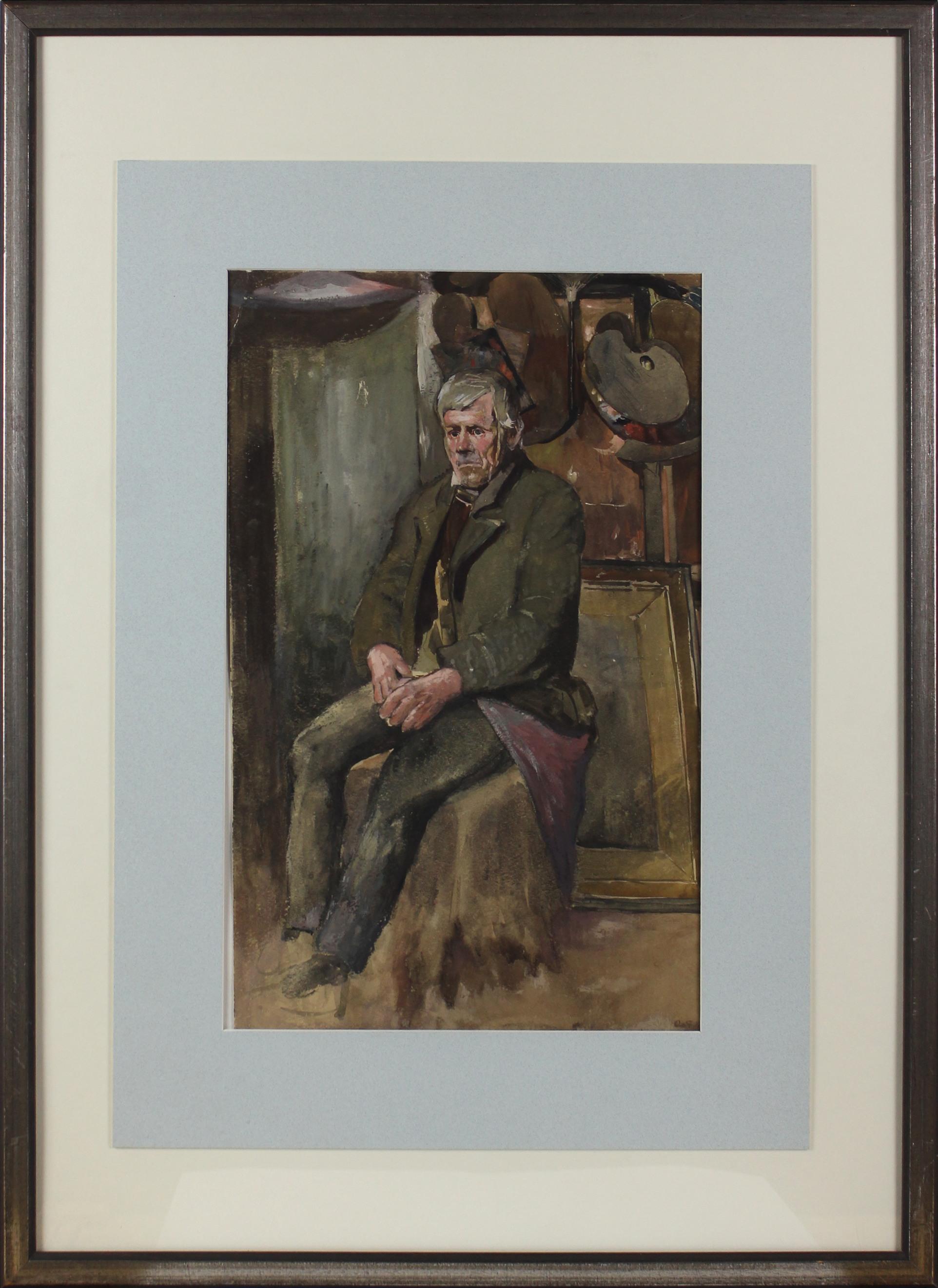Homme assis dans l'atelier - Penser à l'art - Réalisme Art par Otto von Faber du Faur