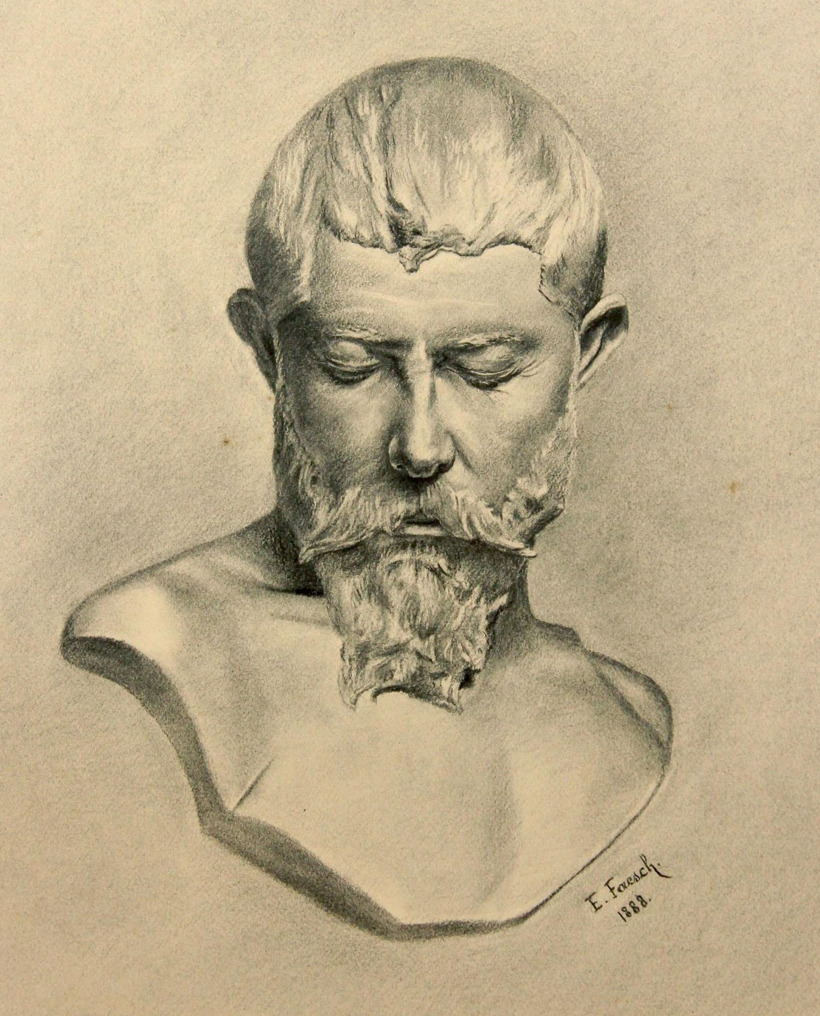 Emil Faesch Portrait - Sketch of a head - Carved in stone -