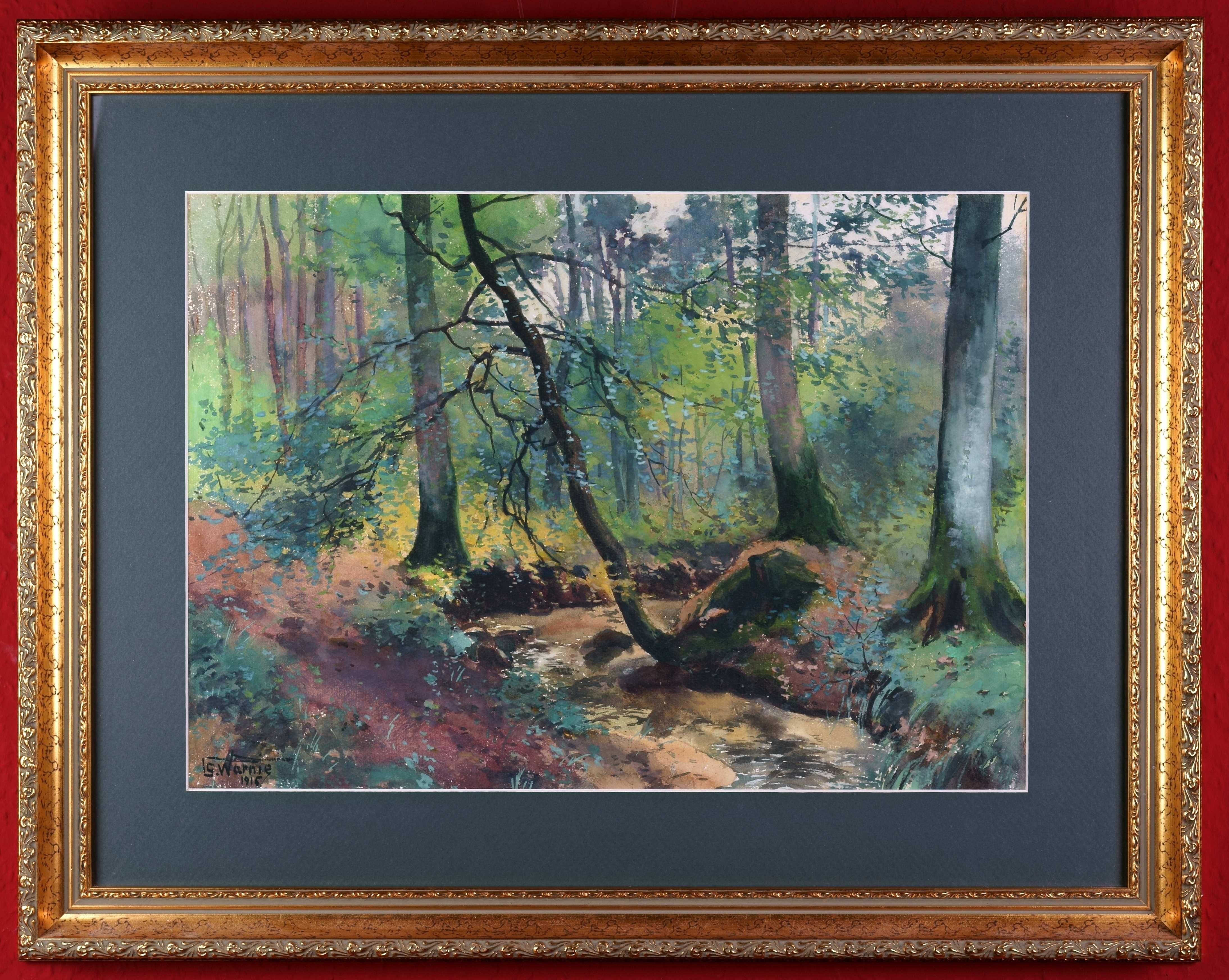 Paesaggio forestale estivo, 1915 / - La passeggiata nel bosco - Figurative Art Grigio di Stanislas Warnie