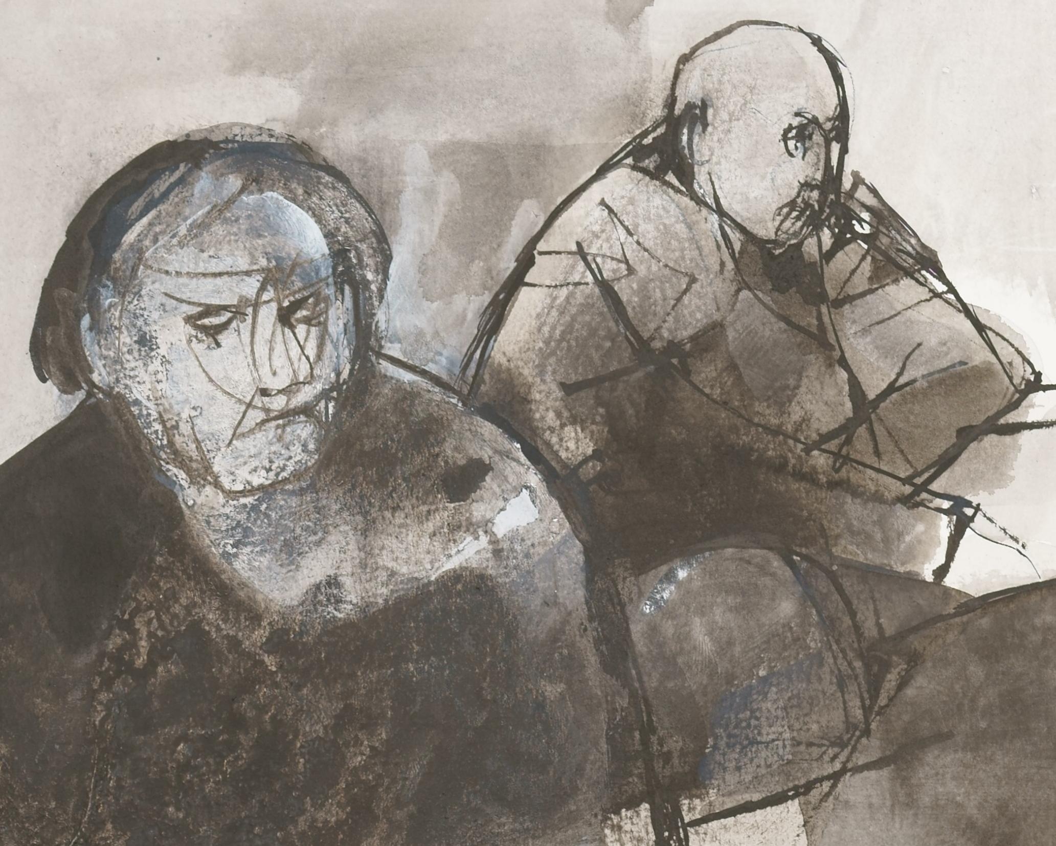 Two sitting old people / - Familiar Strangeness - - Art by Ruth Schloss