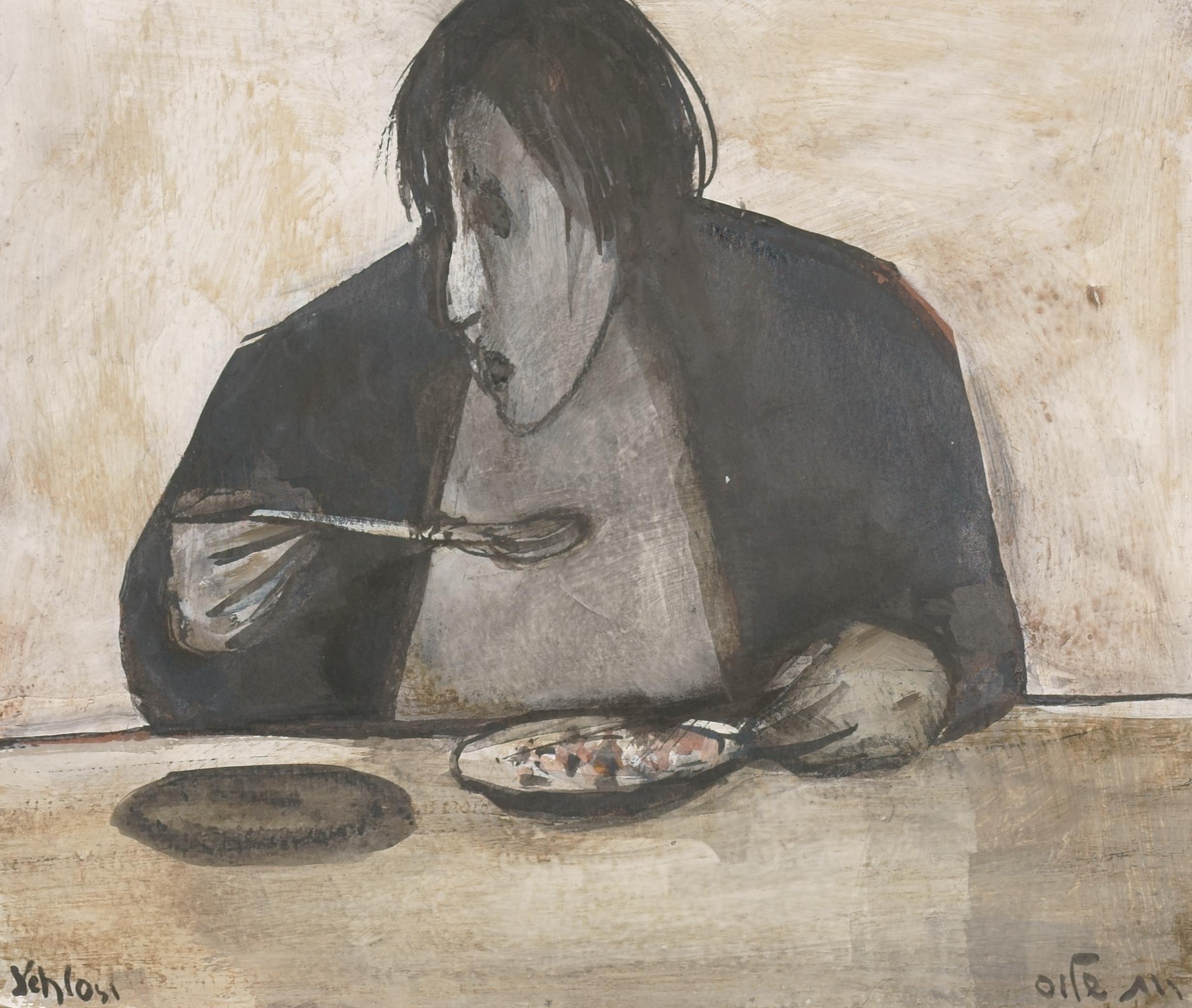 Ruth Schloss Figurative Art - Woman eating / - Interior Pictures -