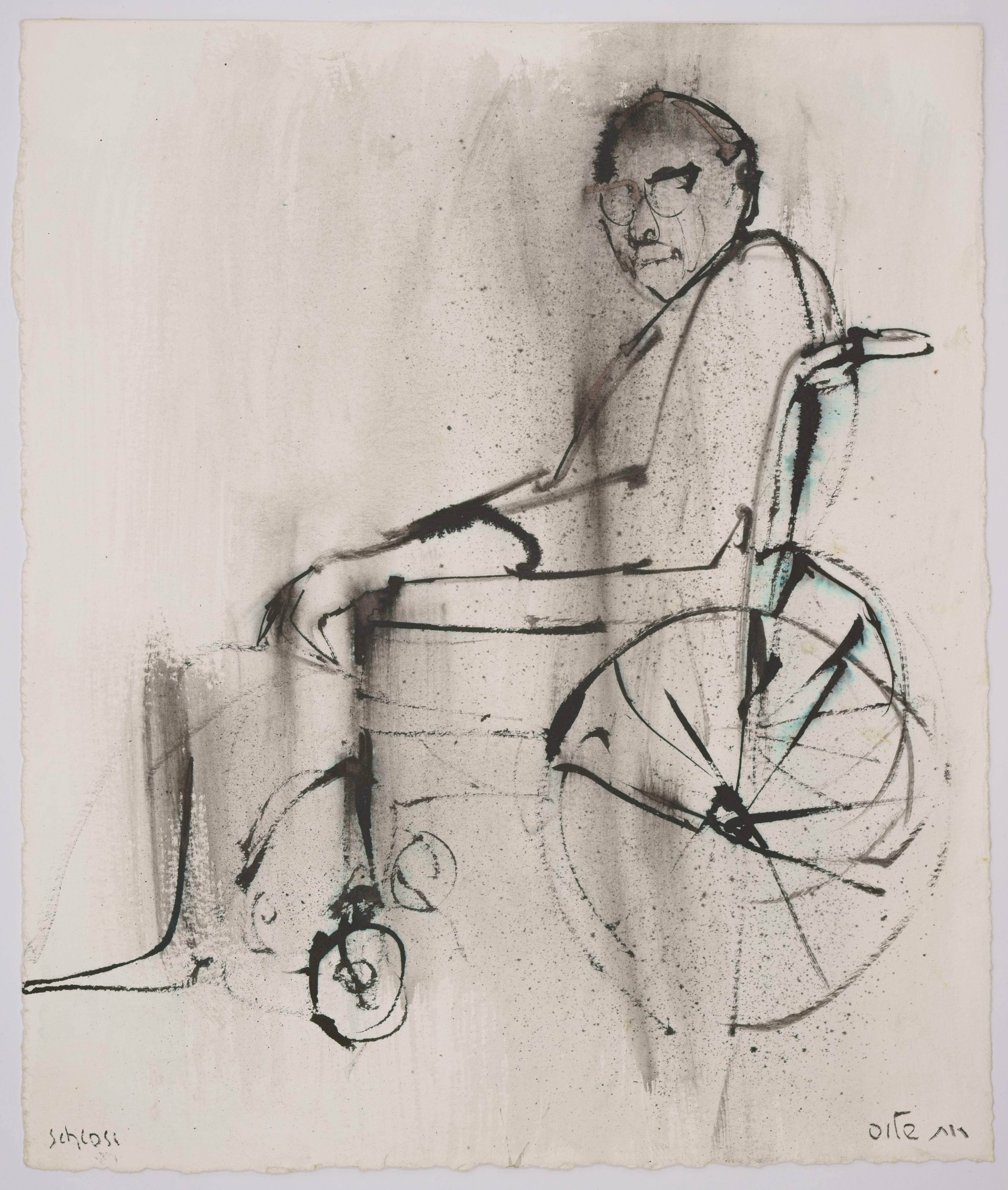 Man in a wheelchair / - Looking to the future - - Beige Portrait by Ruth Schloss