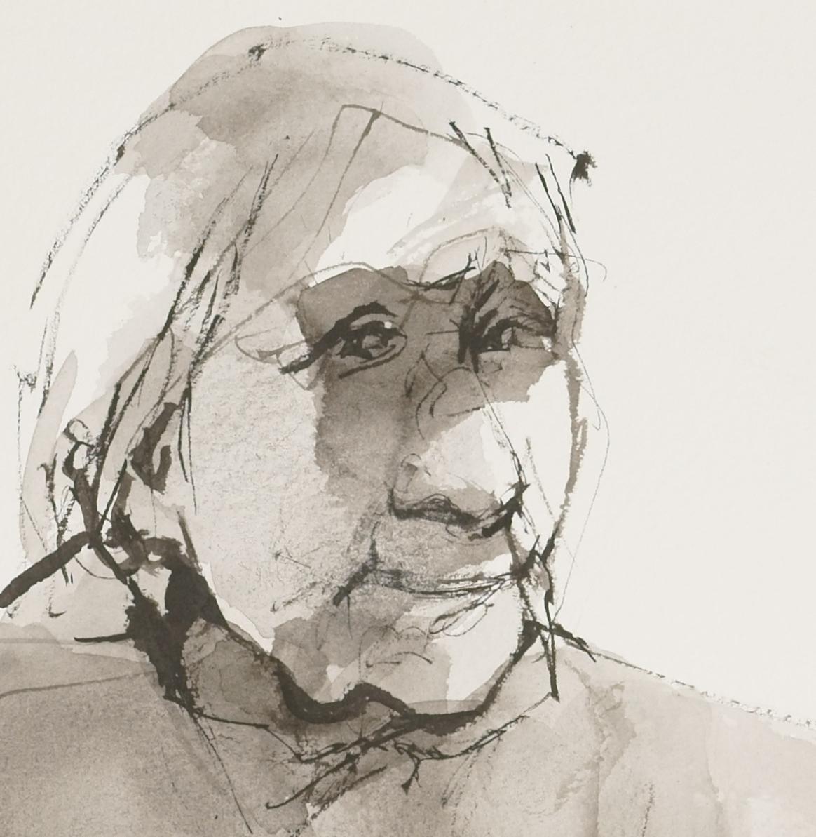Old Woman at the Table / - Shaded view - - Realist Art by Ruth Schloss