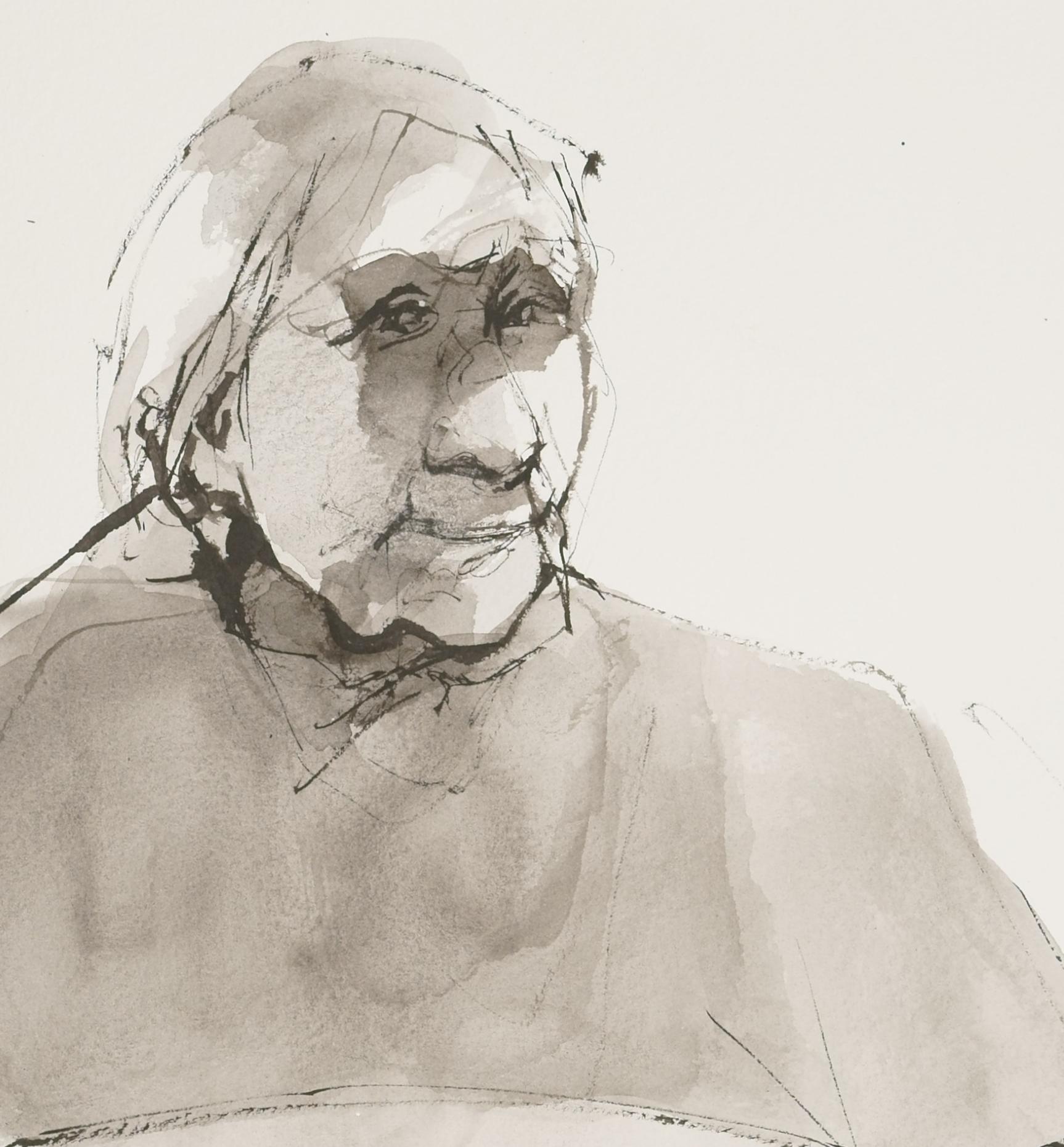 Old Woman at the Table / - Shaded view - - Art by Ruth Schloss