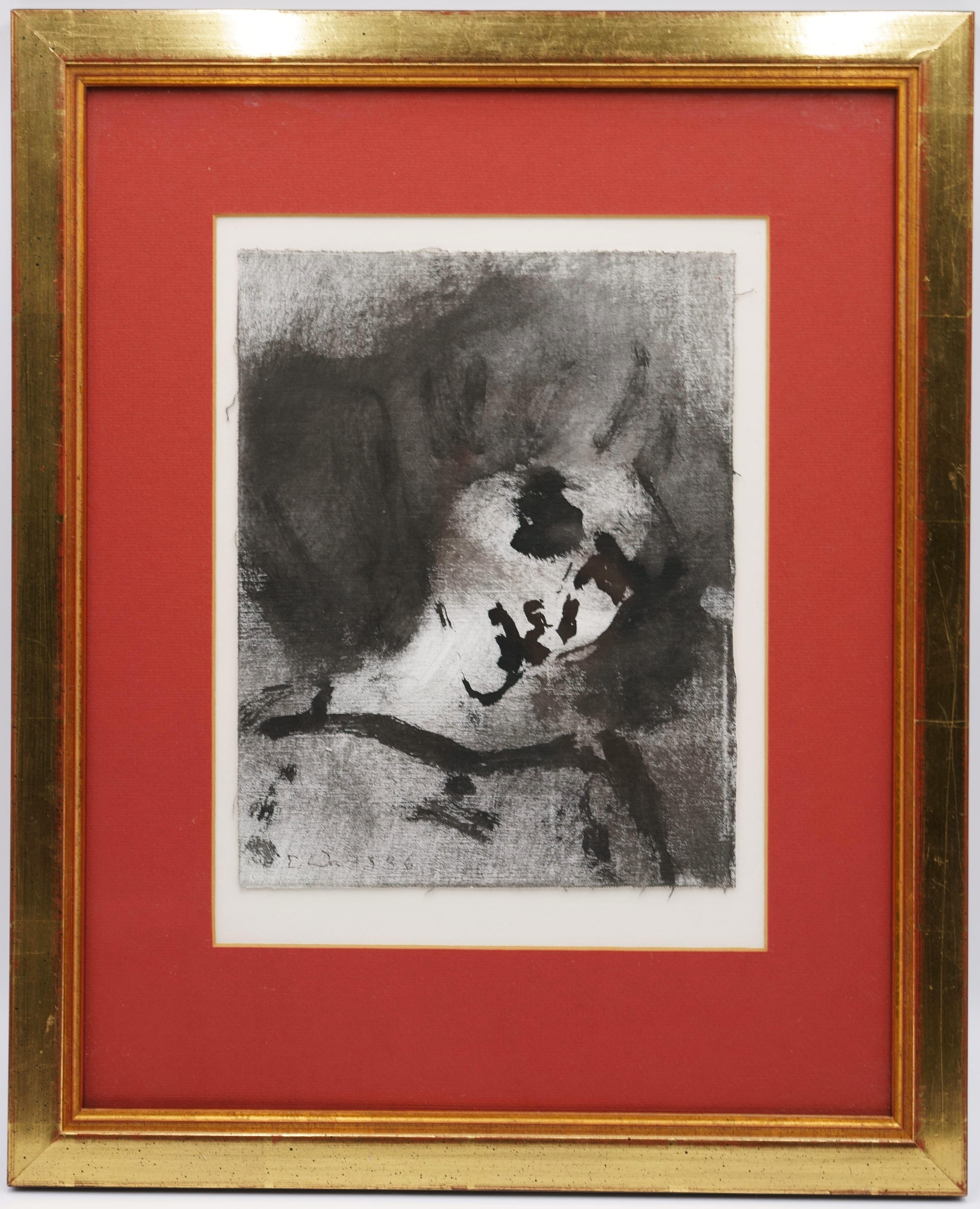 Woman's head / - Female Wisdom - - Gray Abstract Drawing by Emil Wachter
