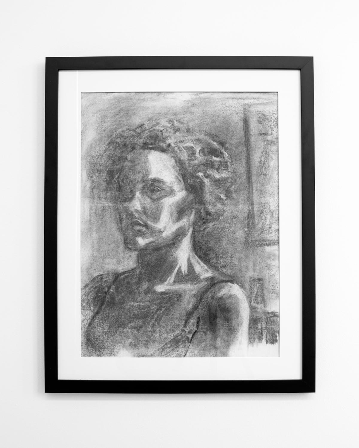 Framed Charcoal Drawing Portrait of a Woman 1