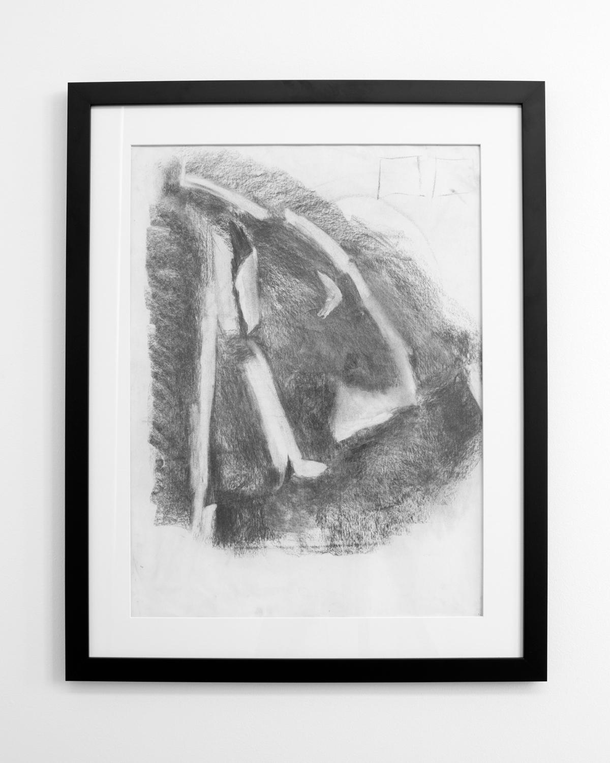 Vintage charcoal drawing on paper newly framed in a simple black frame with wire at back for hanging. We found an assortment of charcoal drawings on paper at an antiques show. All pieces are drawn by an unknown artist that explore various aspects of