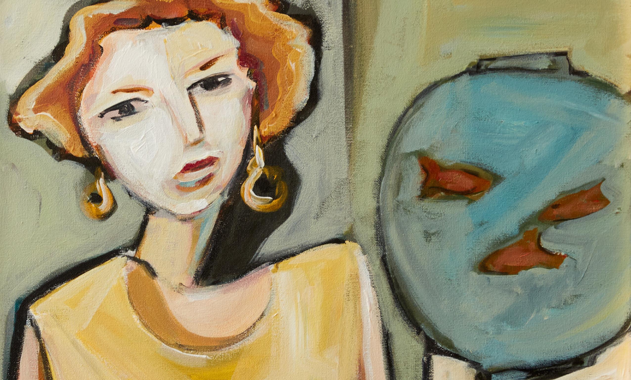 Woman with Fish by Stewart Ross Acrylic on Canvas Contemporary Cubist Portrait 3