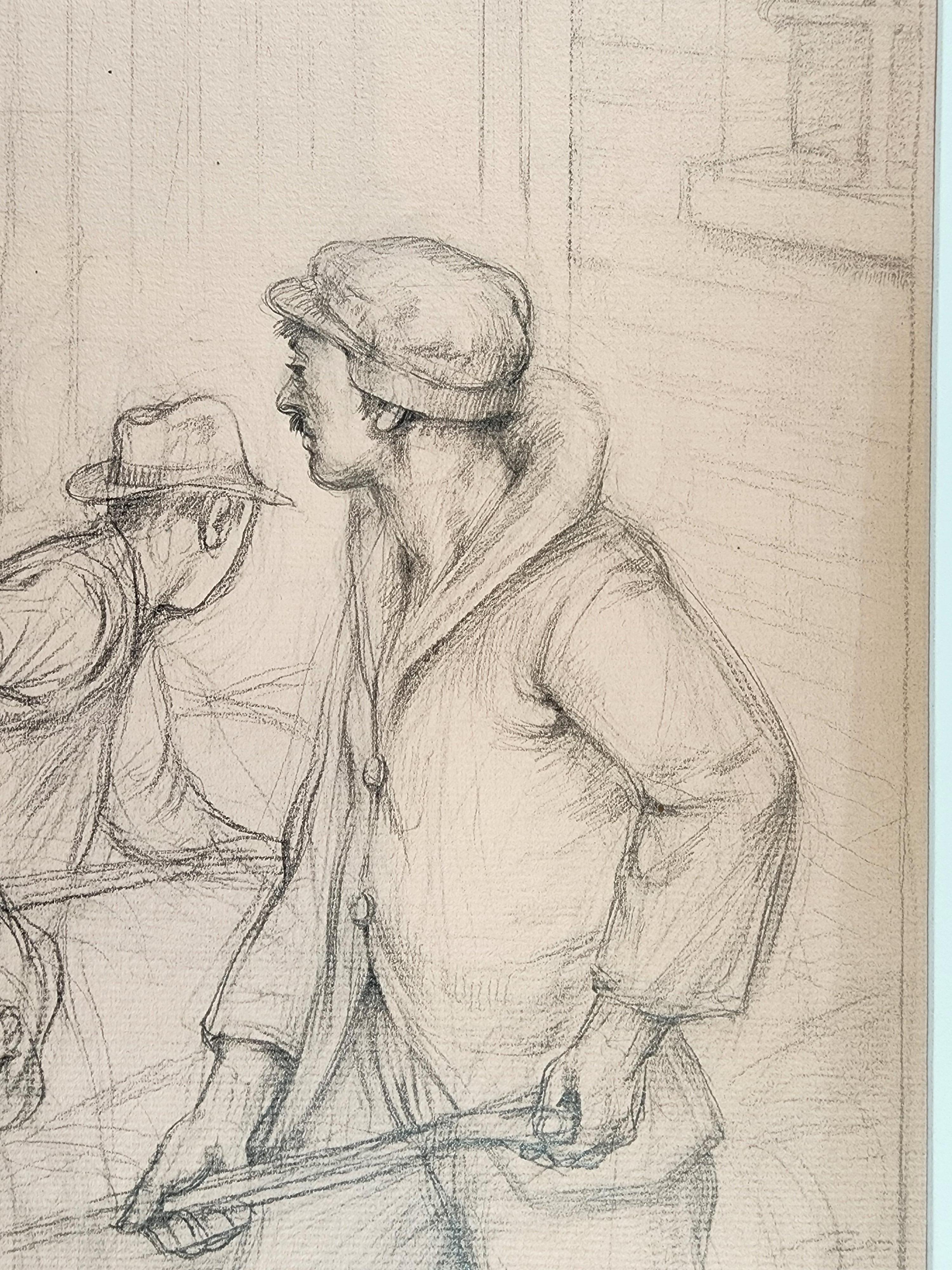 RGRFinearts is pleased to offer this WPA Era drawing by Carl Pickhardt of construction workers.
It is matted and drawn on slightly pinkish paper.
A wonderful addition to a WPA or labor collection.
