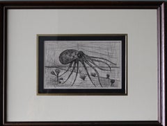 Vintage original dry point of an Octopus Bernard Buffet & Chants de Maldorer