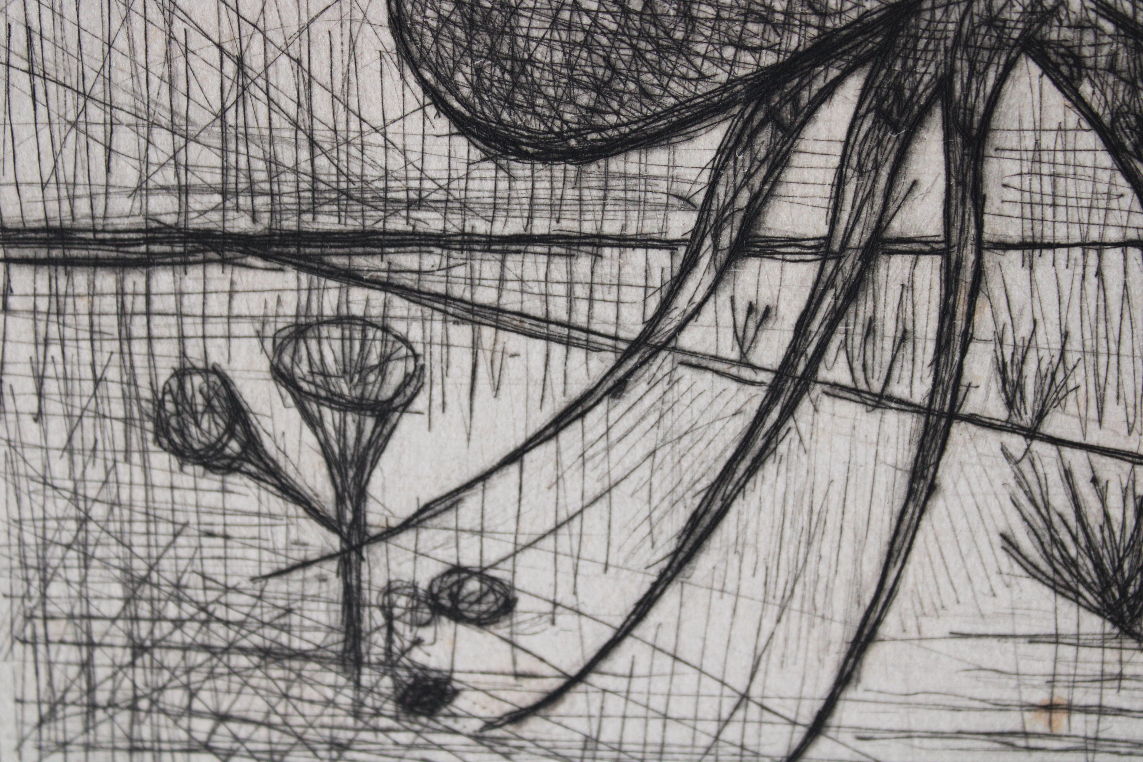 Pointe sèche originale d'une pieuvre Bernard Buffet & Chants de Maldorer en vente 7
