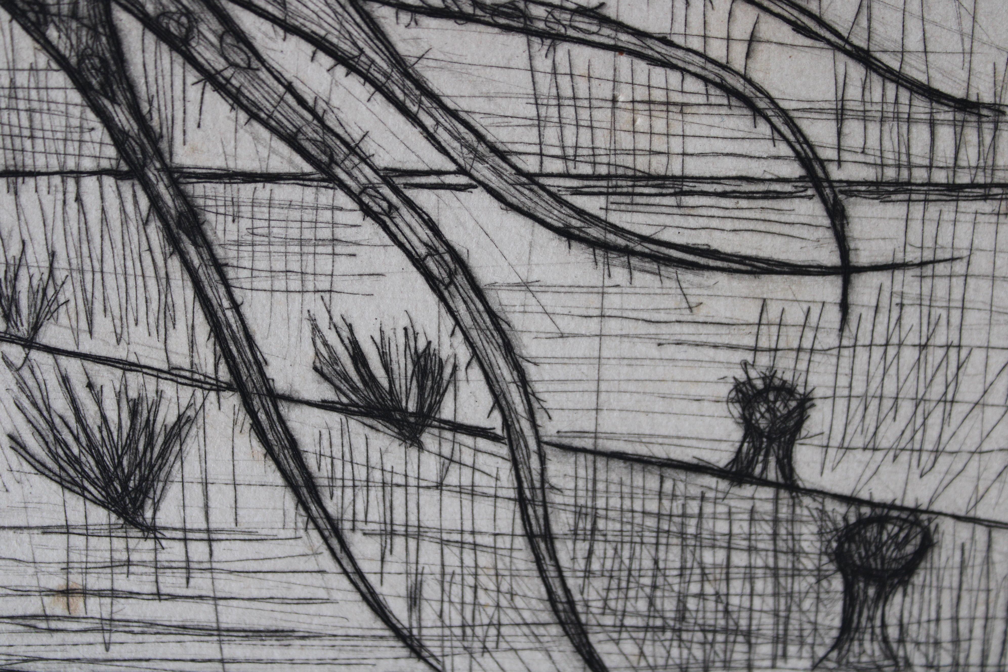 Pointe sèche originale d'une pieuvre Bernard Buffet & Chants de Maldorer en vente 6