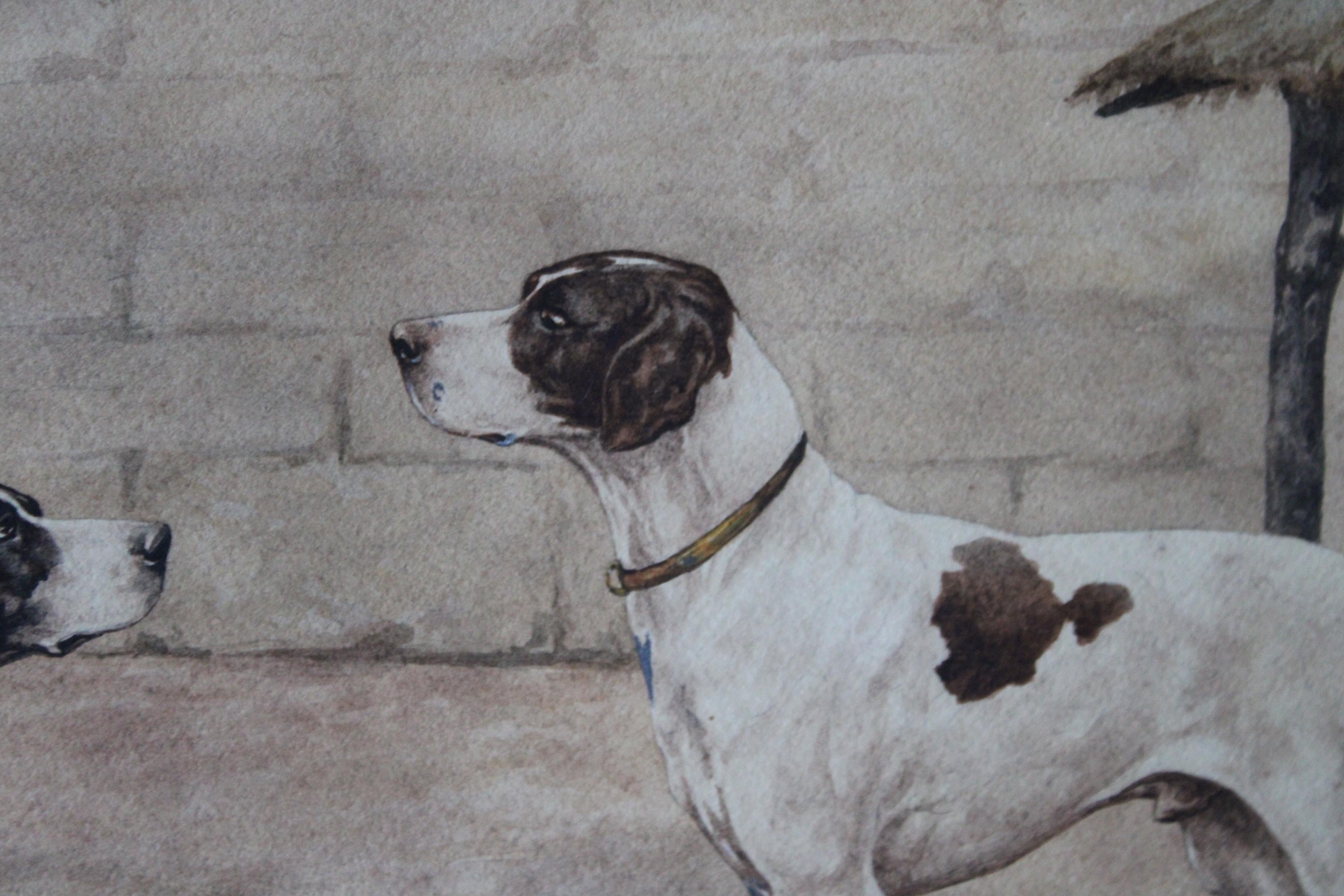 Ensemble de 2 peintures de chiens anciennes 19ème siècle peintures de chiens à l'aquarelle en vente 3