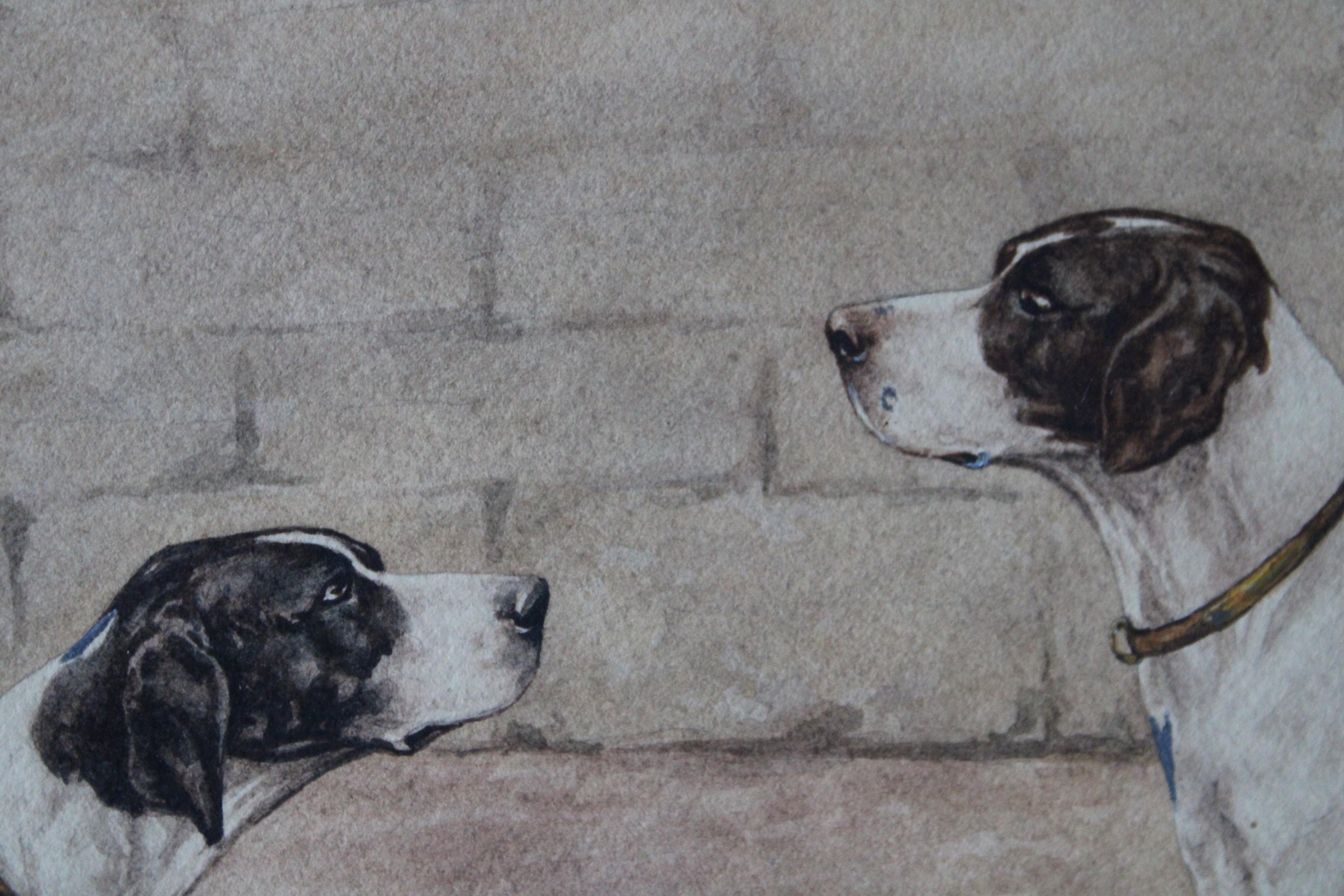 Ensemble de 2 peintures de chiens anciennes 19ème siècle peintures de chiens à l'aquarelle en vente 2