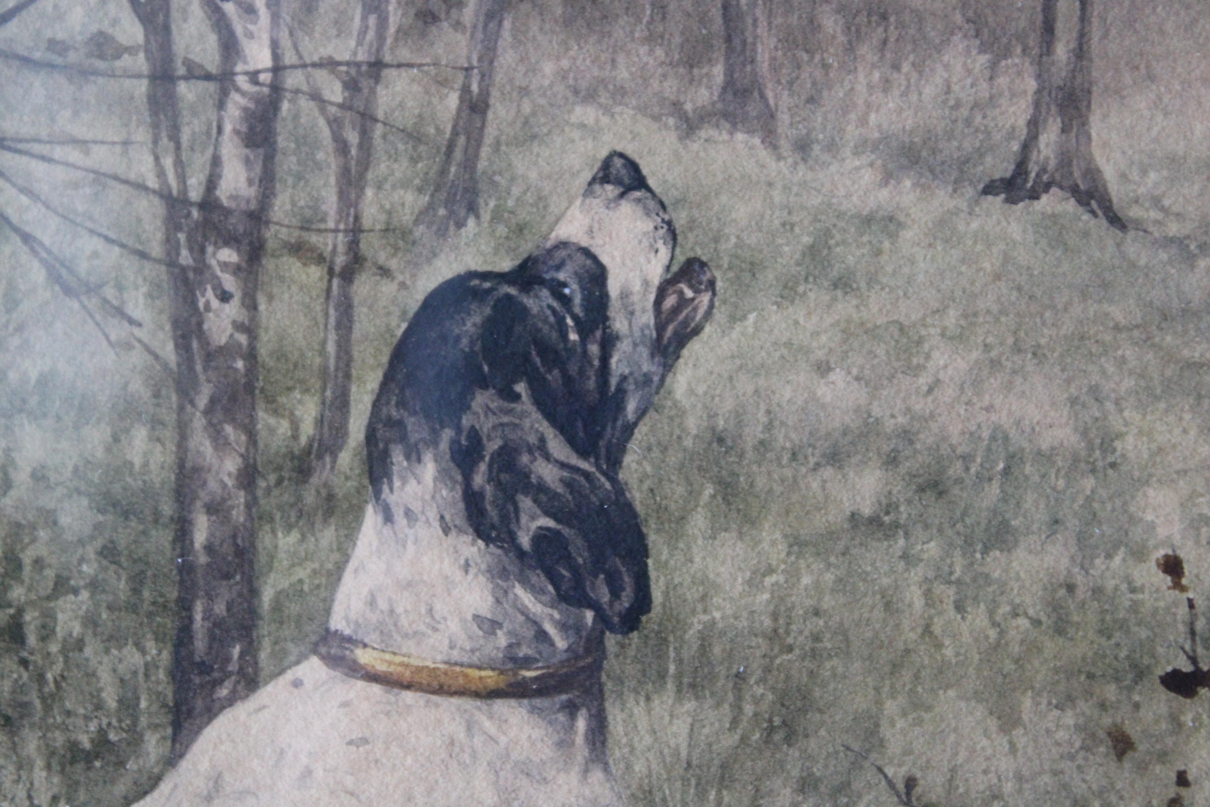 Ensemble de 2 peintures de chiens anciennes 19ème siècle peintures de chiens à l'aquarelle en vente 8
