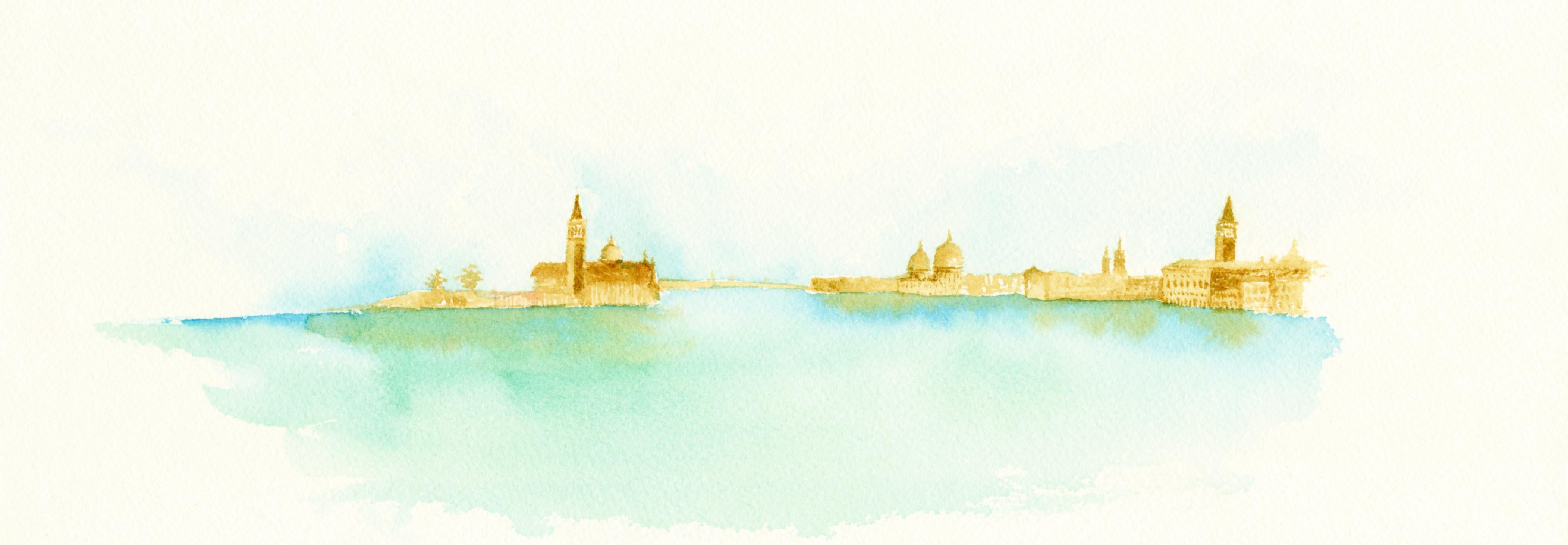 Sophia Khan Landscape Art – Venice from a Distance II, Aquarellkunst