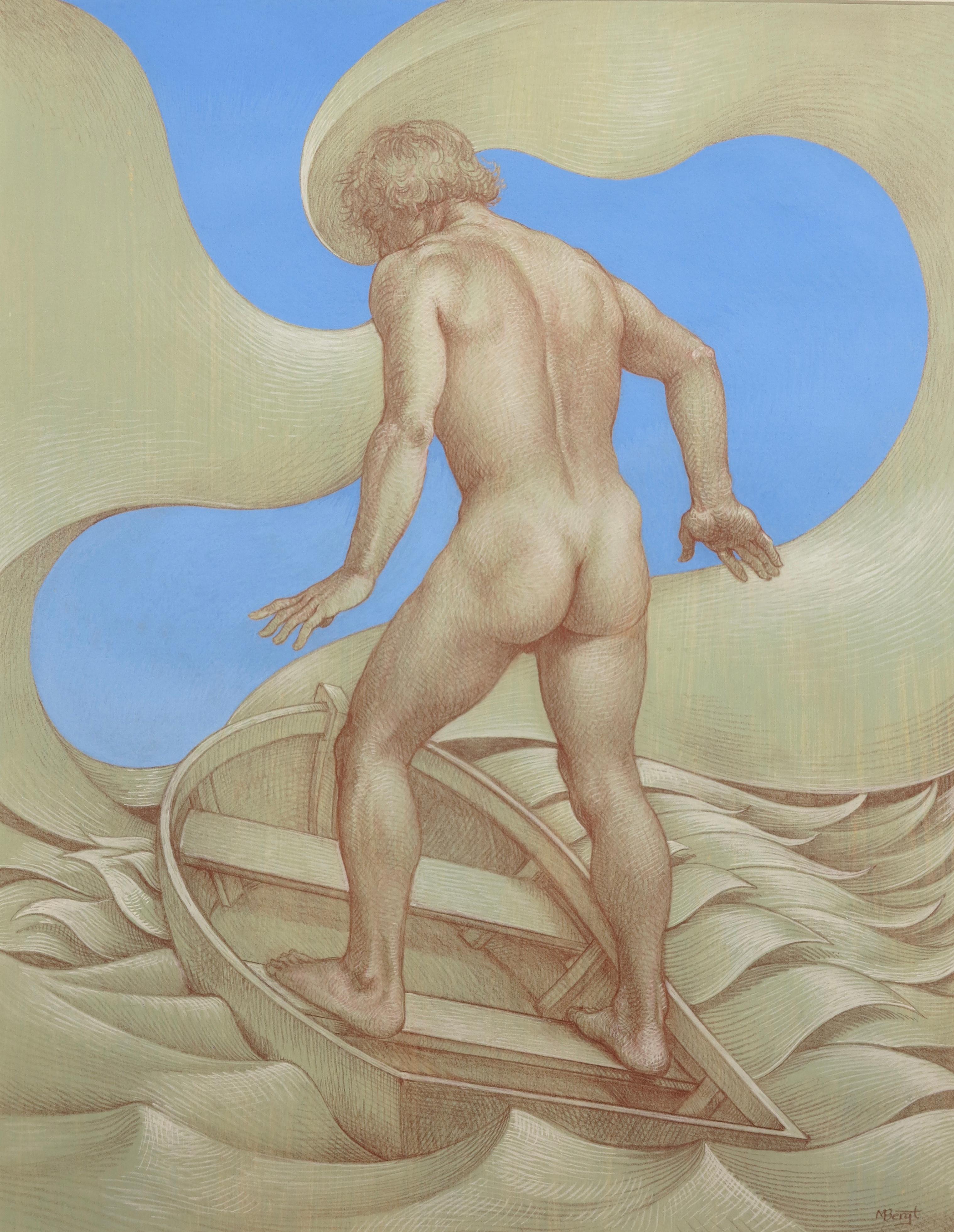 Michael Bergt Nude Painting - Study for Rocking the Boat (male nude)