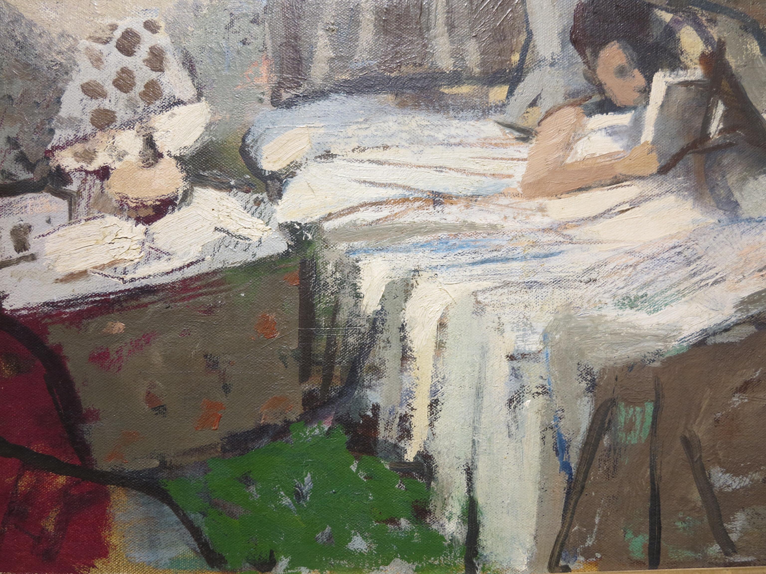 Bedtime Story (Mid-century abstract interior) - Painting by Charles McCall