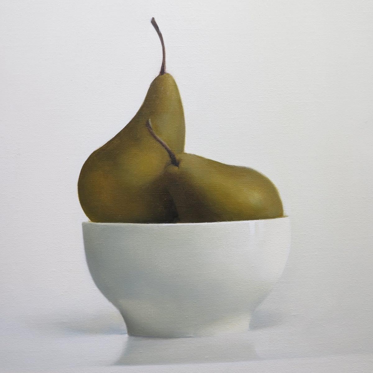 On White #3 (Pears Still Life fruit painting) - Painting by E. Allen