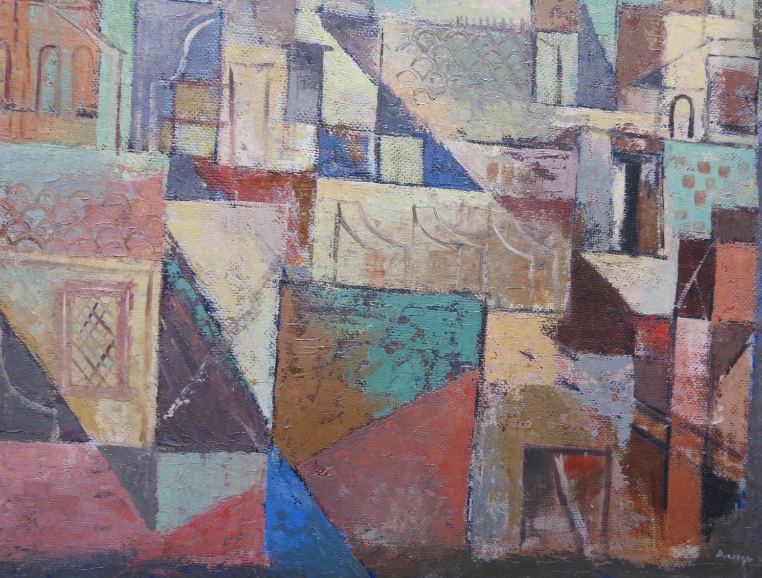 Ville italienne (Cubiste cityscape) - Painting de Karl Drerup