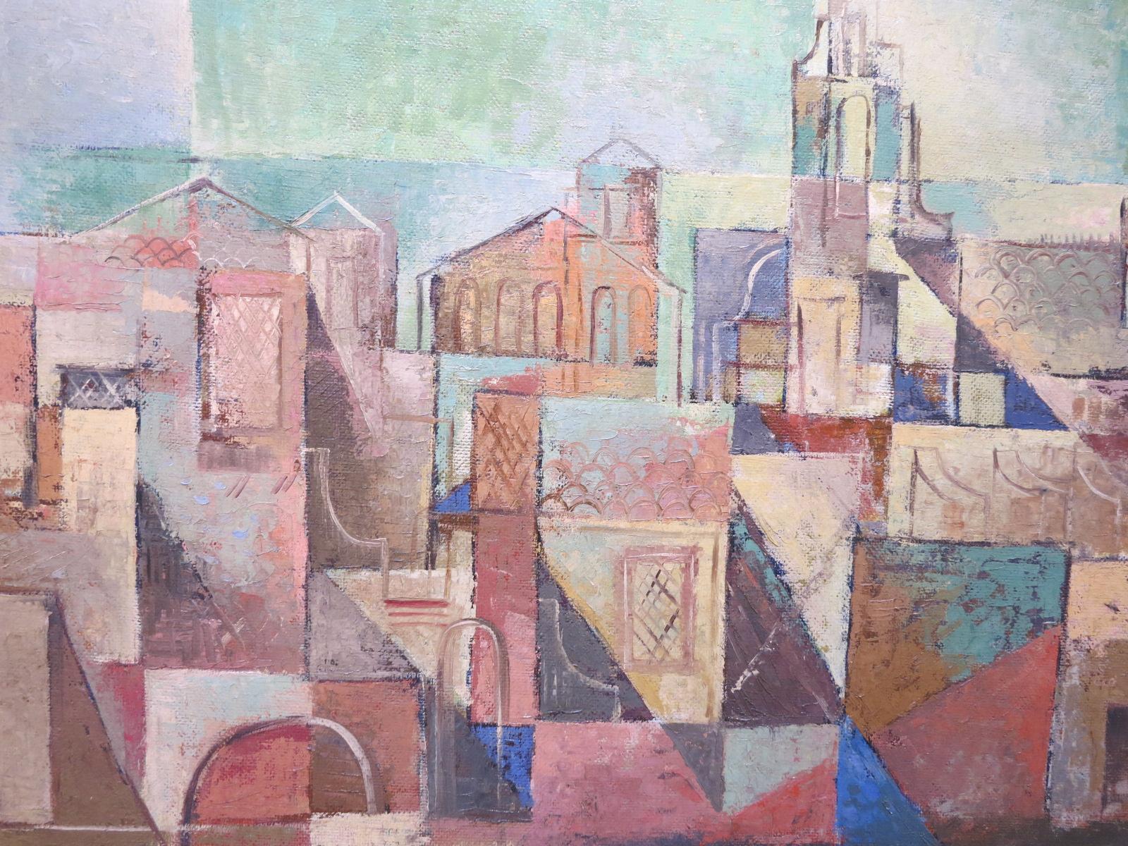 Ville italienne (Cubiste cityscape) - Cubisme Painting par Karl Drerup