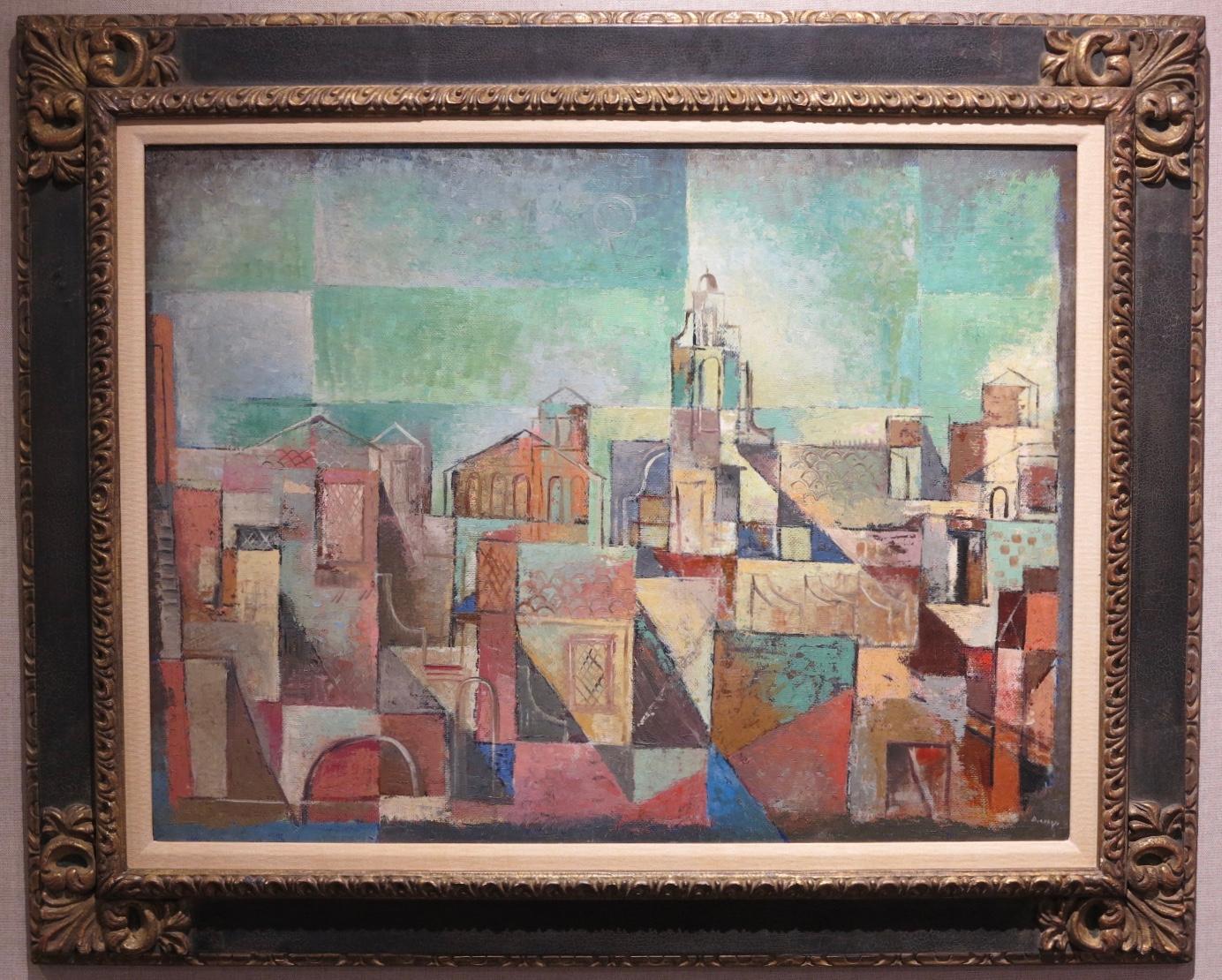 Italian City (Cubist cityscape) - Gray Landscape Painting by Karl Drerup