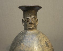 Antique Chimu Peruvian pre-Columbian pottery figural face vessel Peru