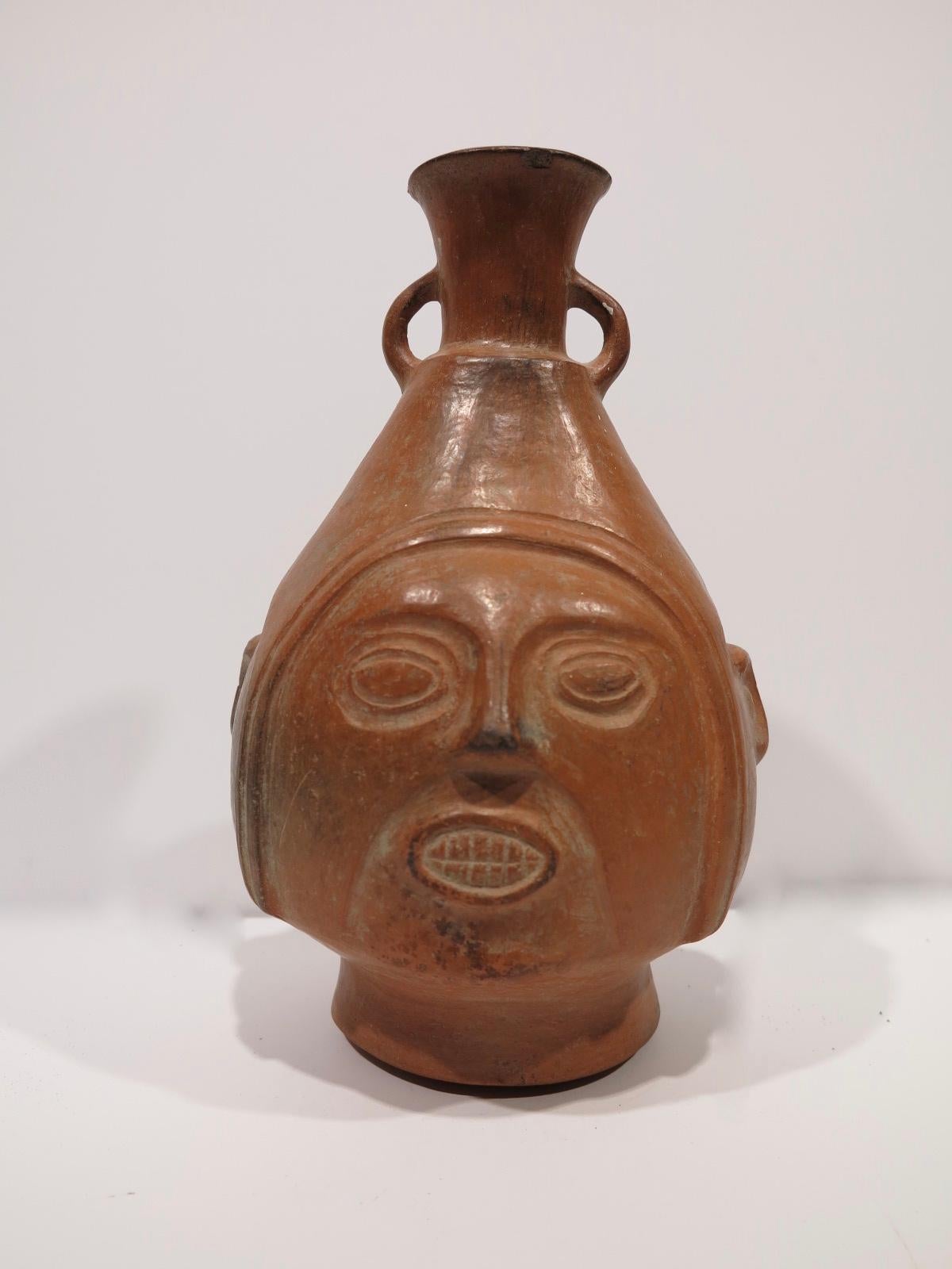 Chimu c.1100 Peruvian terra-cotta portrait face vase vessel Peru - Art by Unknown