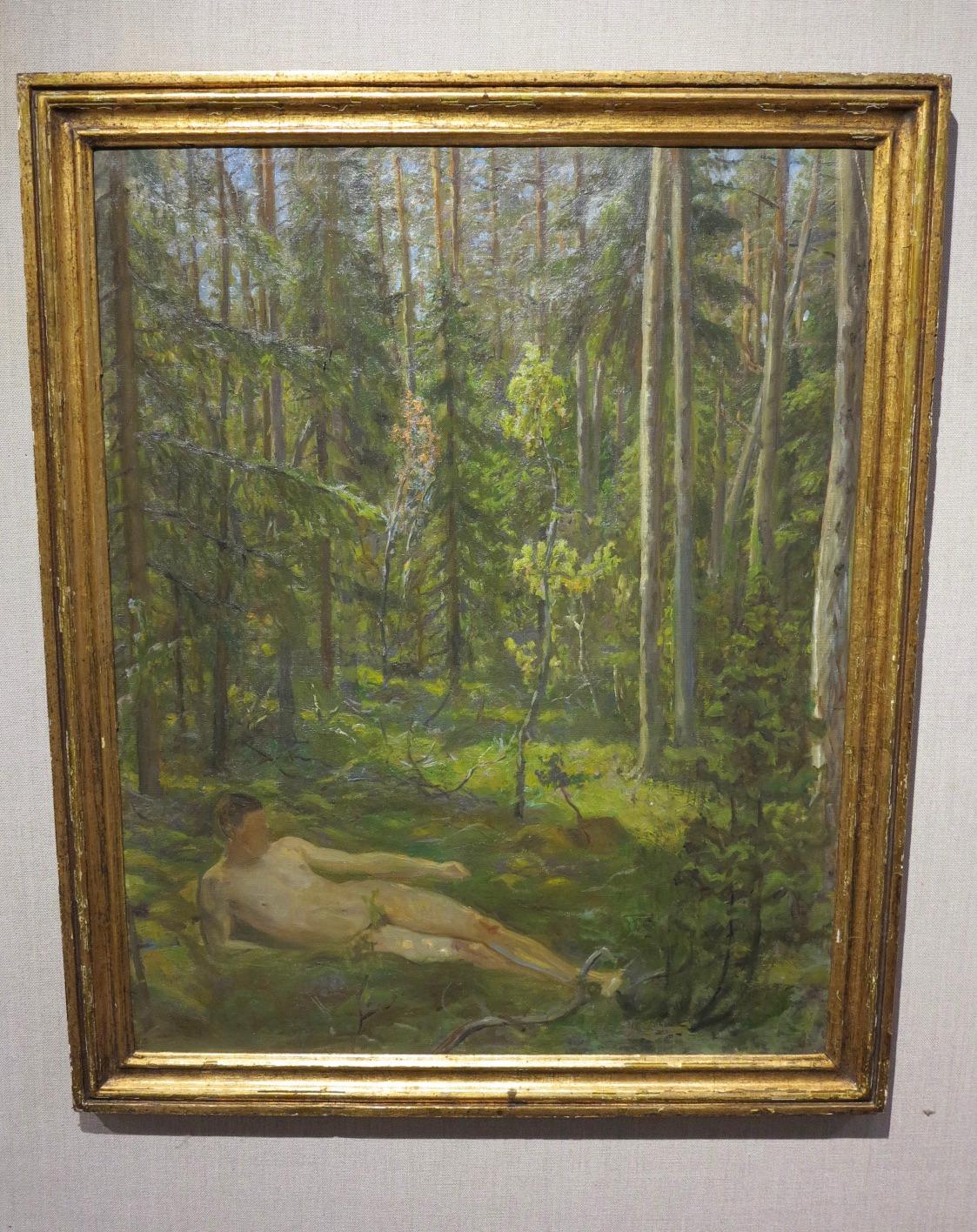 Arcadian Male Nude Landscape - Painting by Vilhelm Tetens