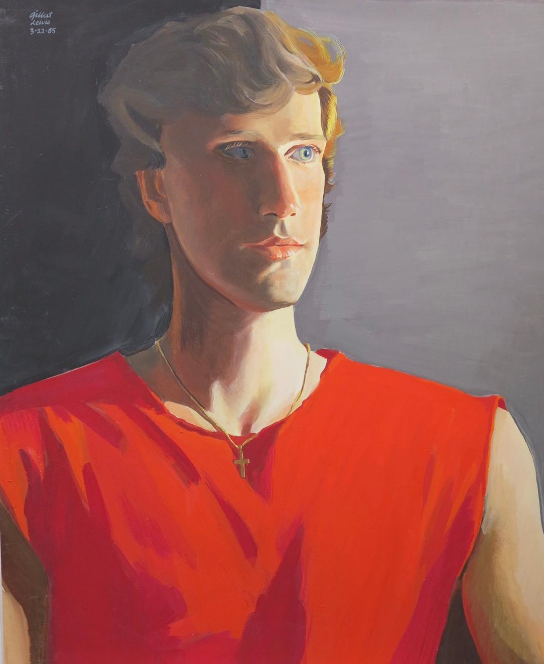 Portrait masculin sans titre rouge (sans manches) - Painting de Gilbert Lewis