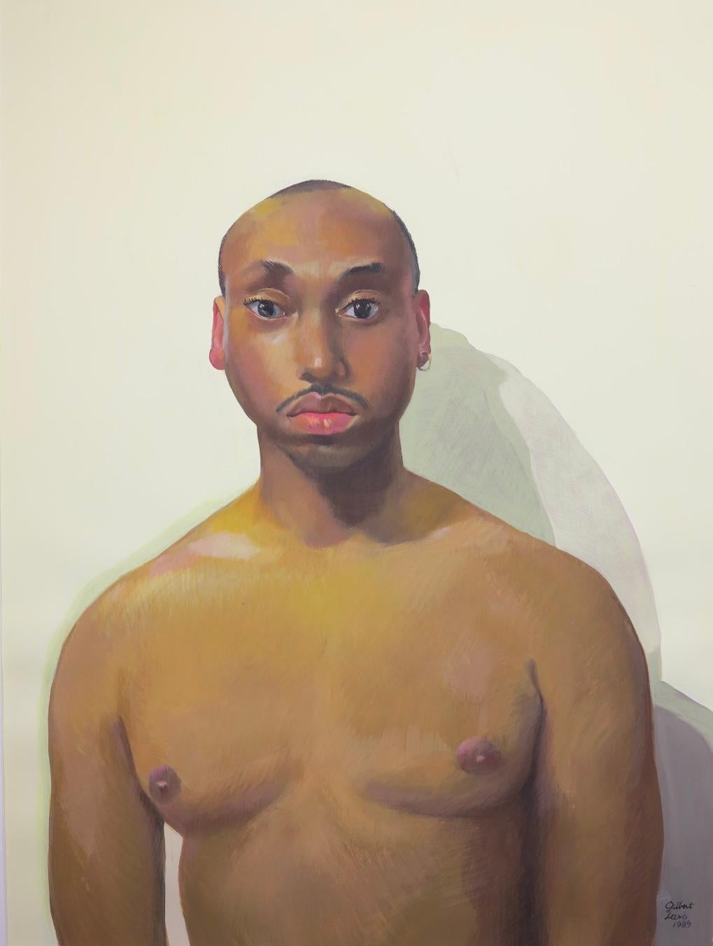 Gilbert Lewis Portrait Painting – Männliches Porträt ohne Titel (Hemdlos)