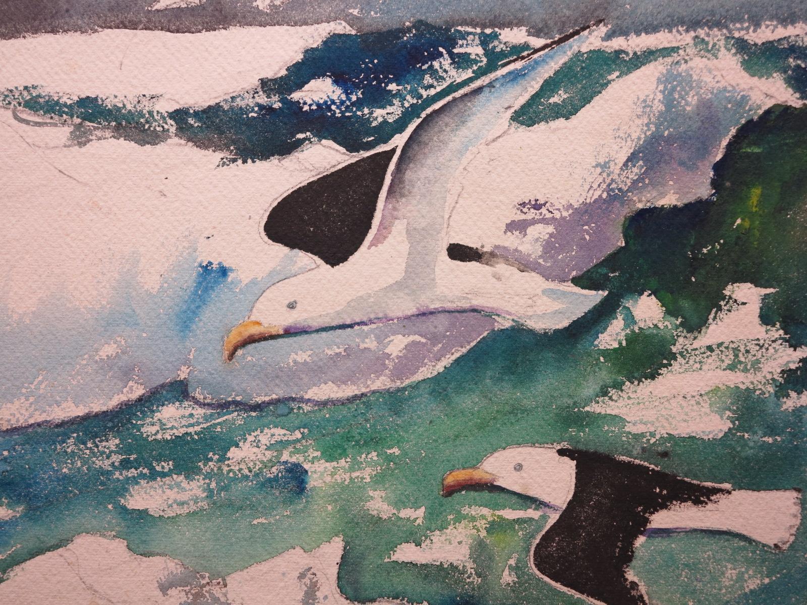 Seagulls nautical Gulls seascape paintings - Gray Animal Art by James Floyd Clymer