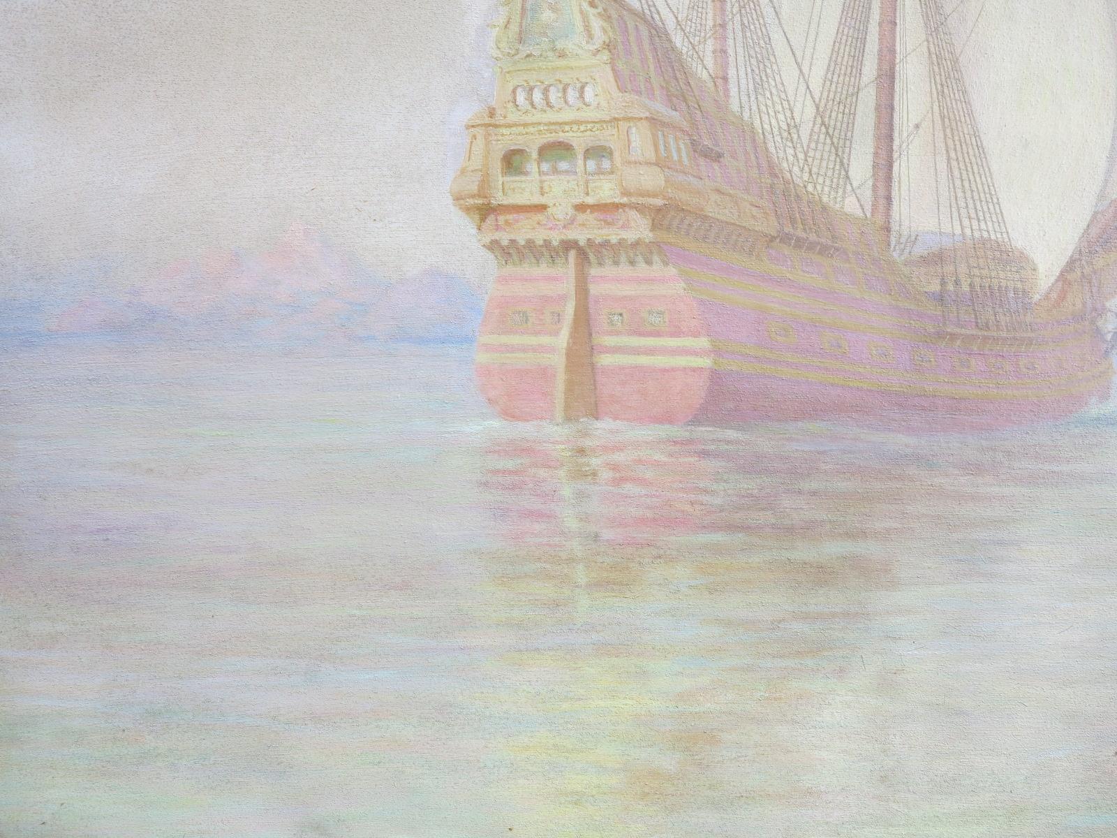 Spanish Galleon  (nautical seascape ship painting) - Abstract Impressionist Painting by Charles E. Mills
