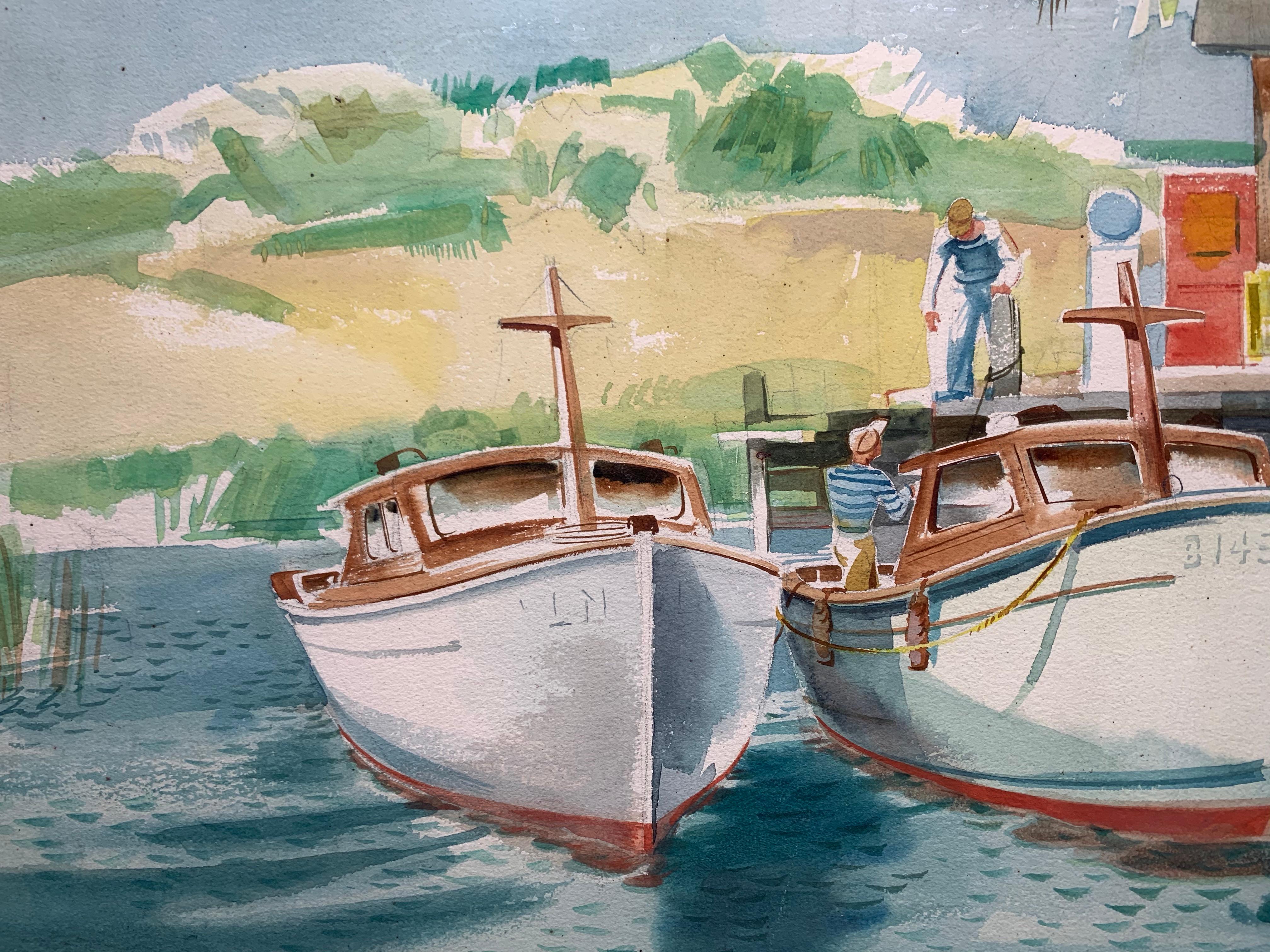 Tropical Fishing Boats - Painting by Jack DeCoudres Leonard