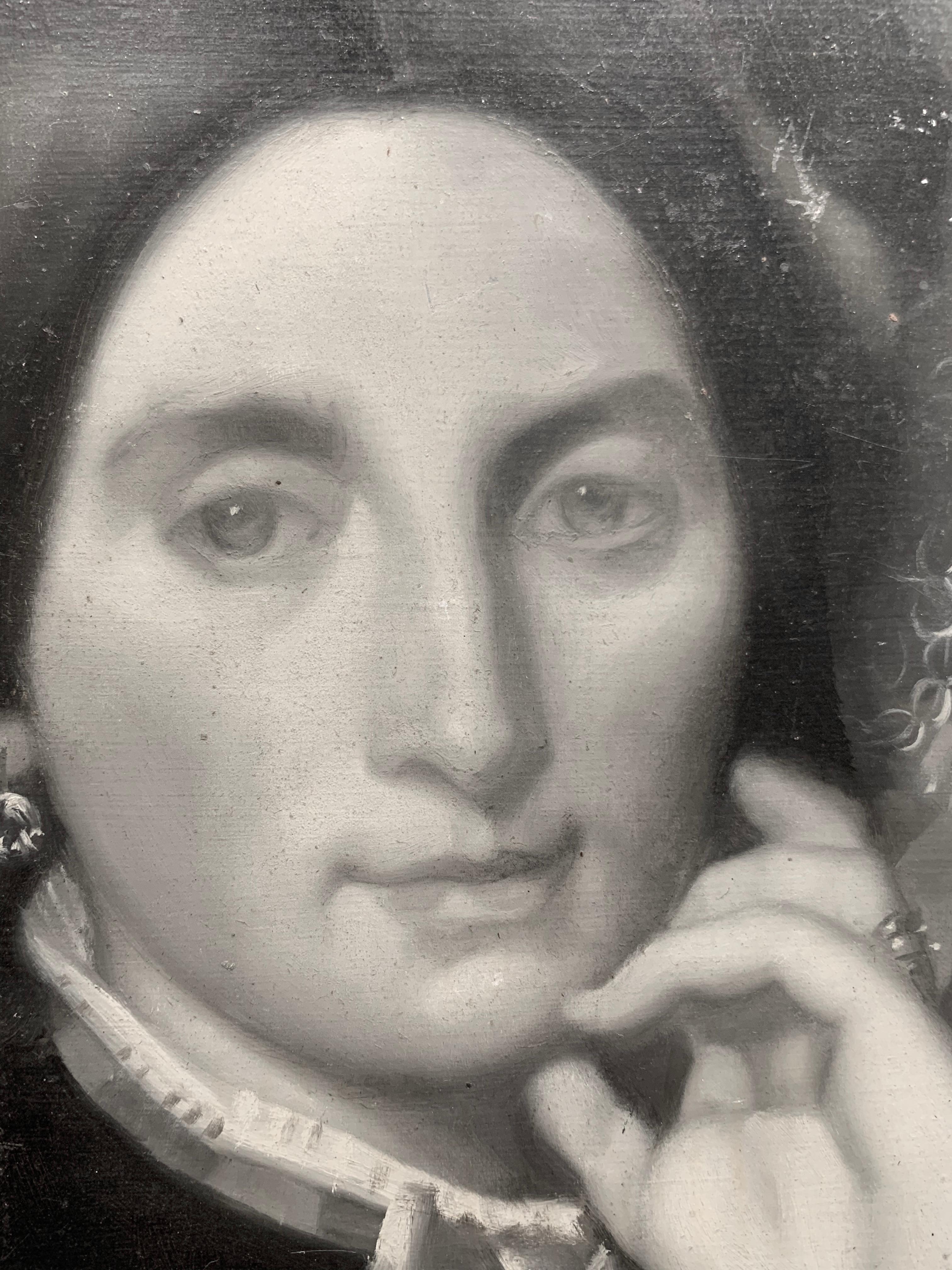 Portrait (Grisaille 19th-century woman) - Painting by David Lowe