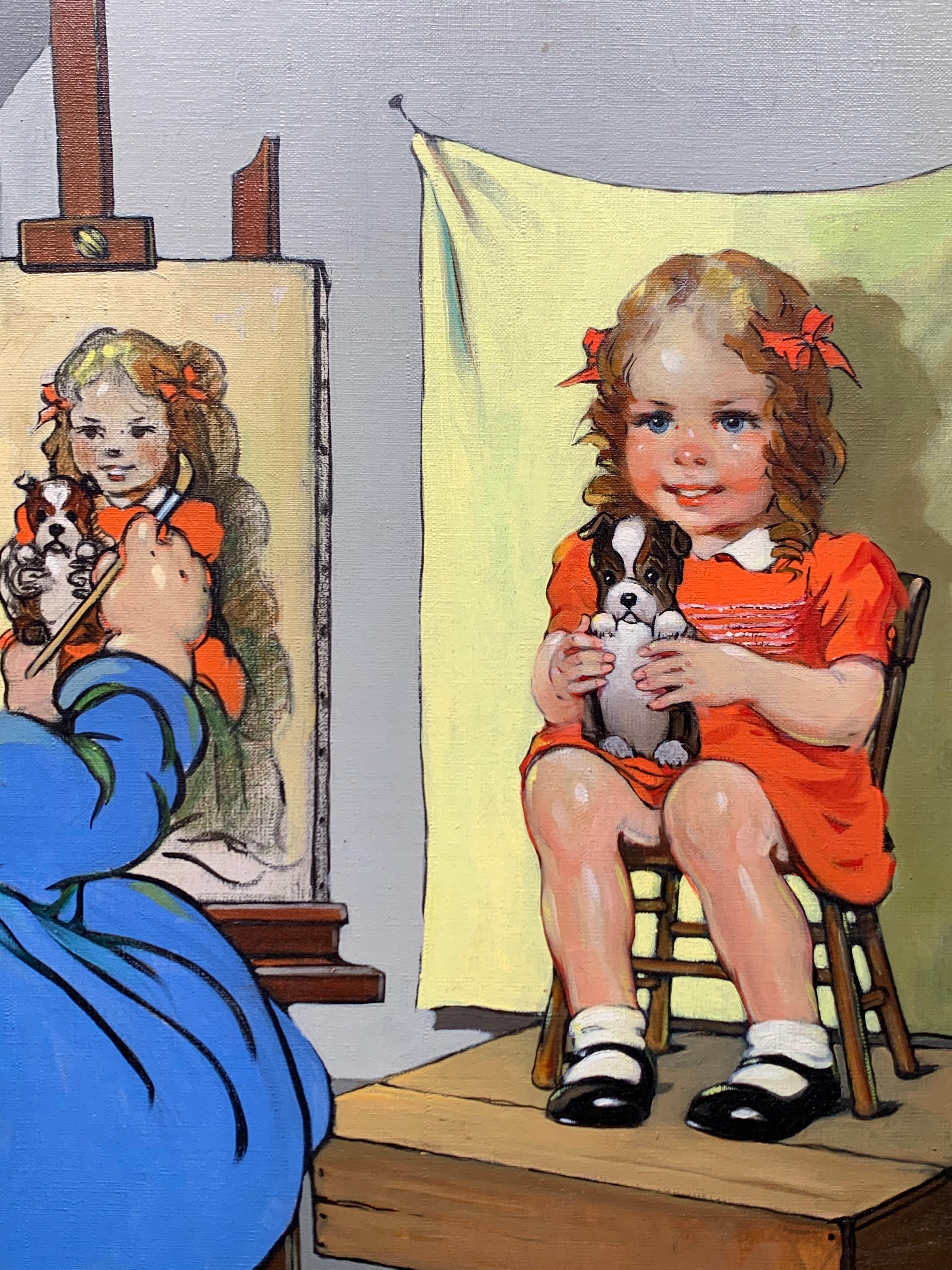 Artist and Model (Kitsch Pop Art kids painting) - Painting by Florence Kroger