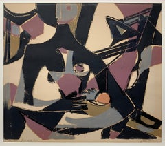 Girl with Fruit (cubist geometric mid-century modern print)