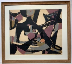 Girl with Fruit (cubist geometric mid-century modern print)