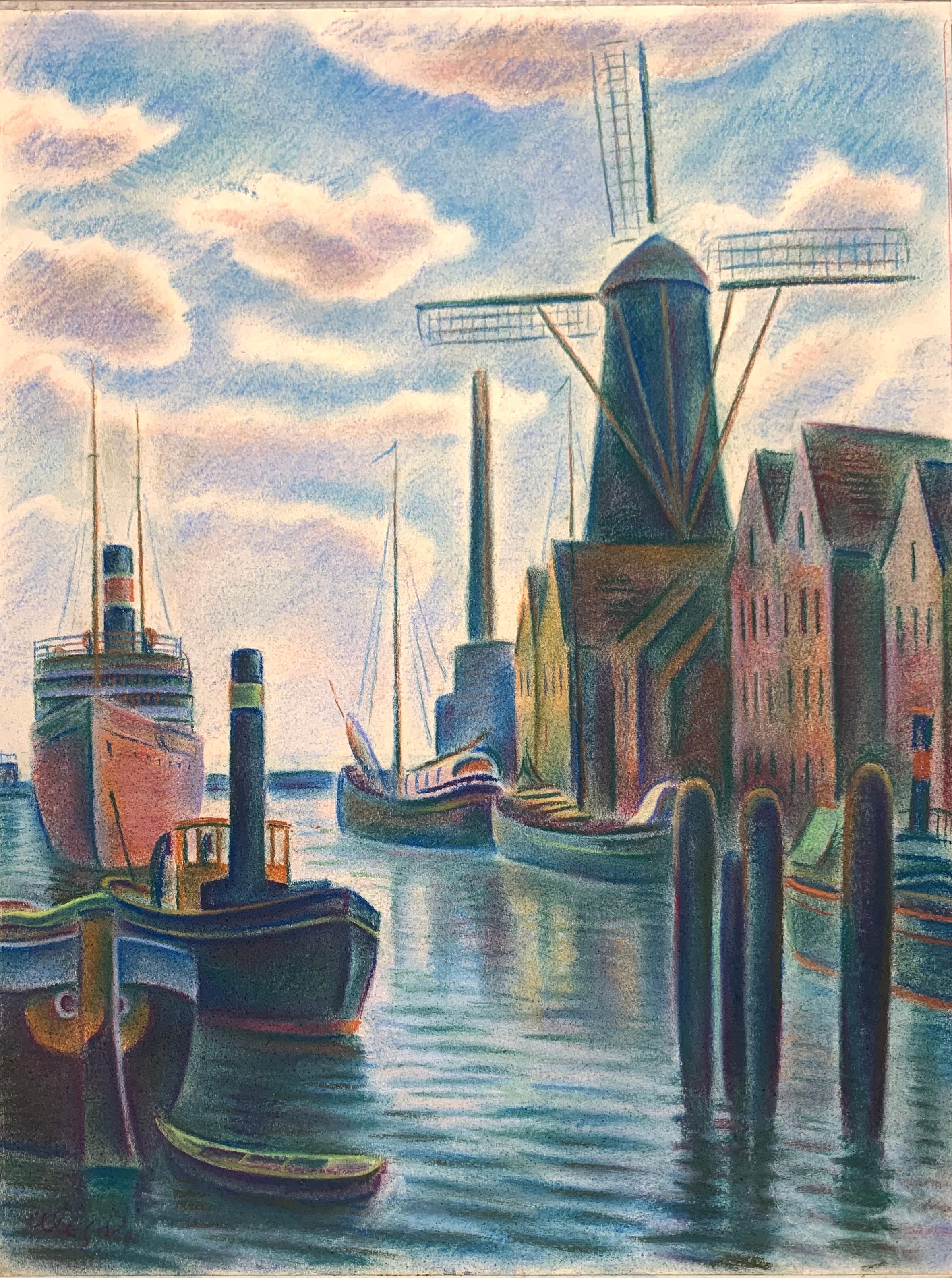 Landscape Art di Theodor Alescha - Paesi Bassi Scena del porto olandese