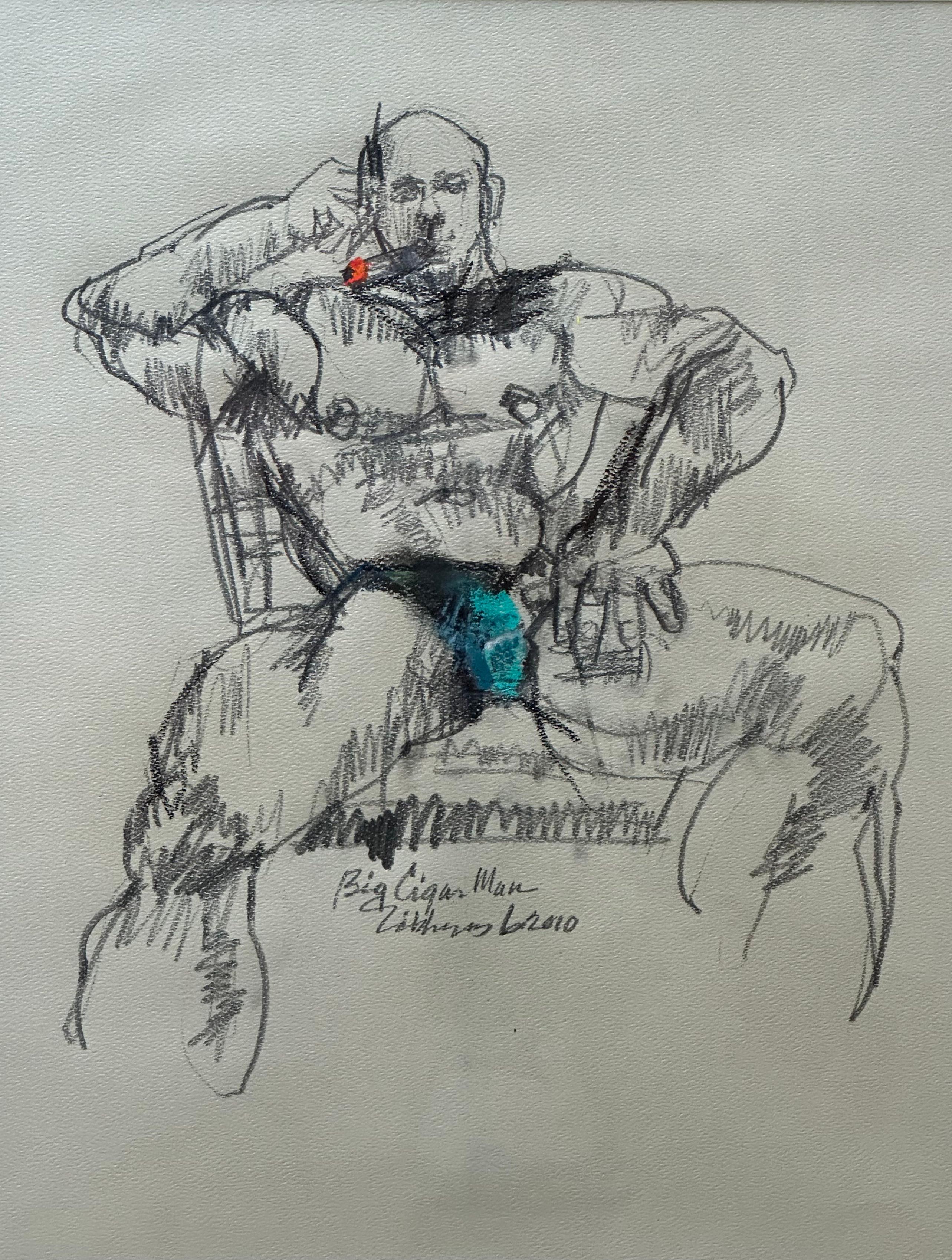 William Sibberns Figurative Art - Erotic Male Nude (Cigar Smoking Man)