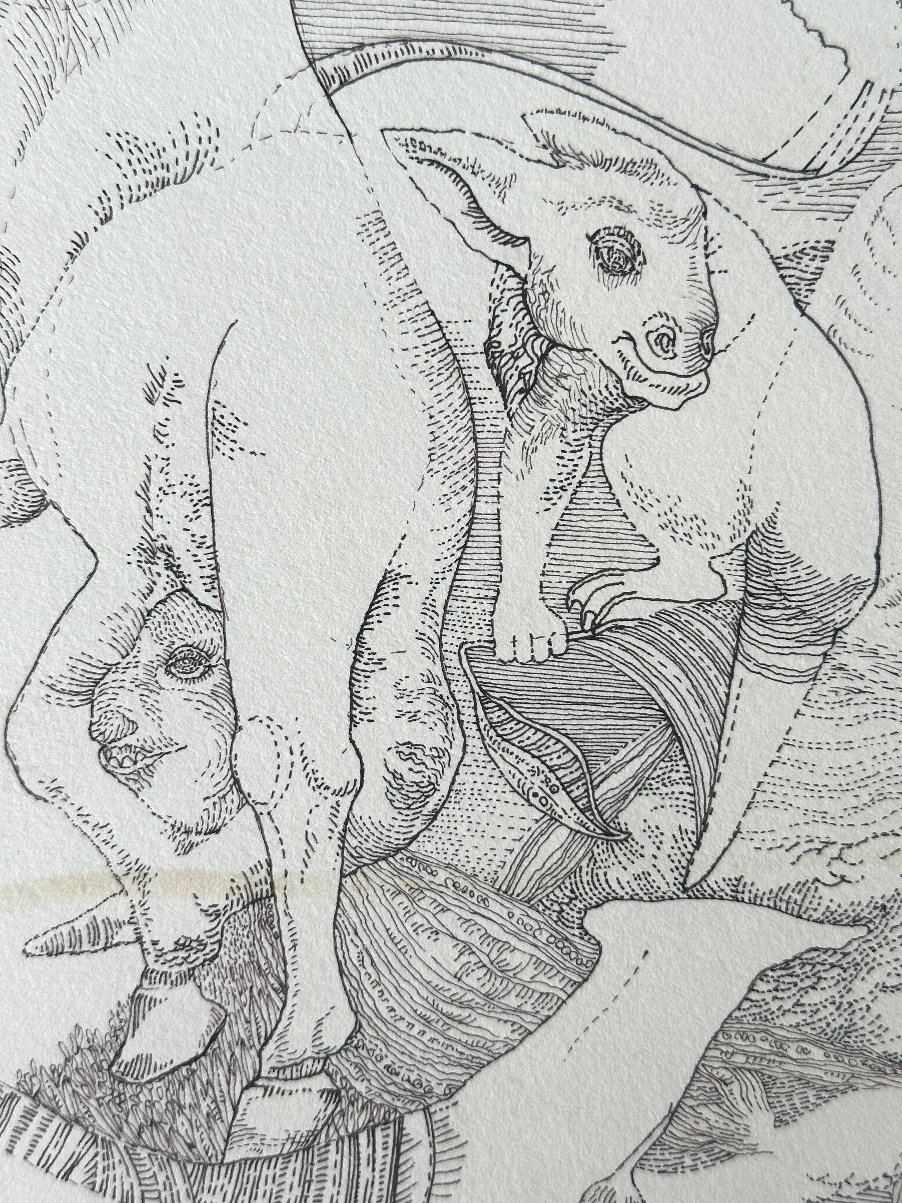 Animal Capers (artiste surréaliste noir) - Gris Animal Art par Roland Ayers