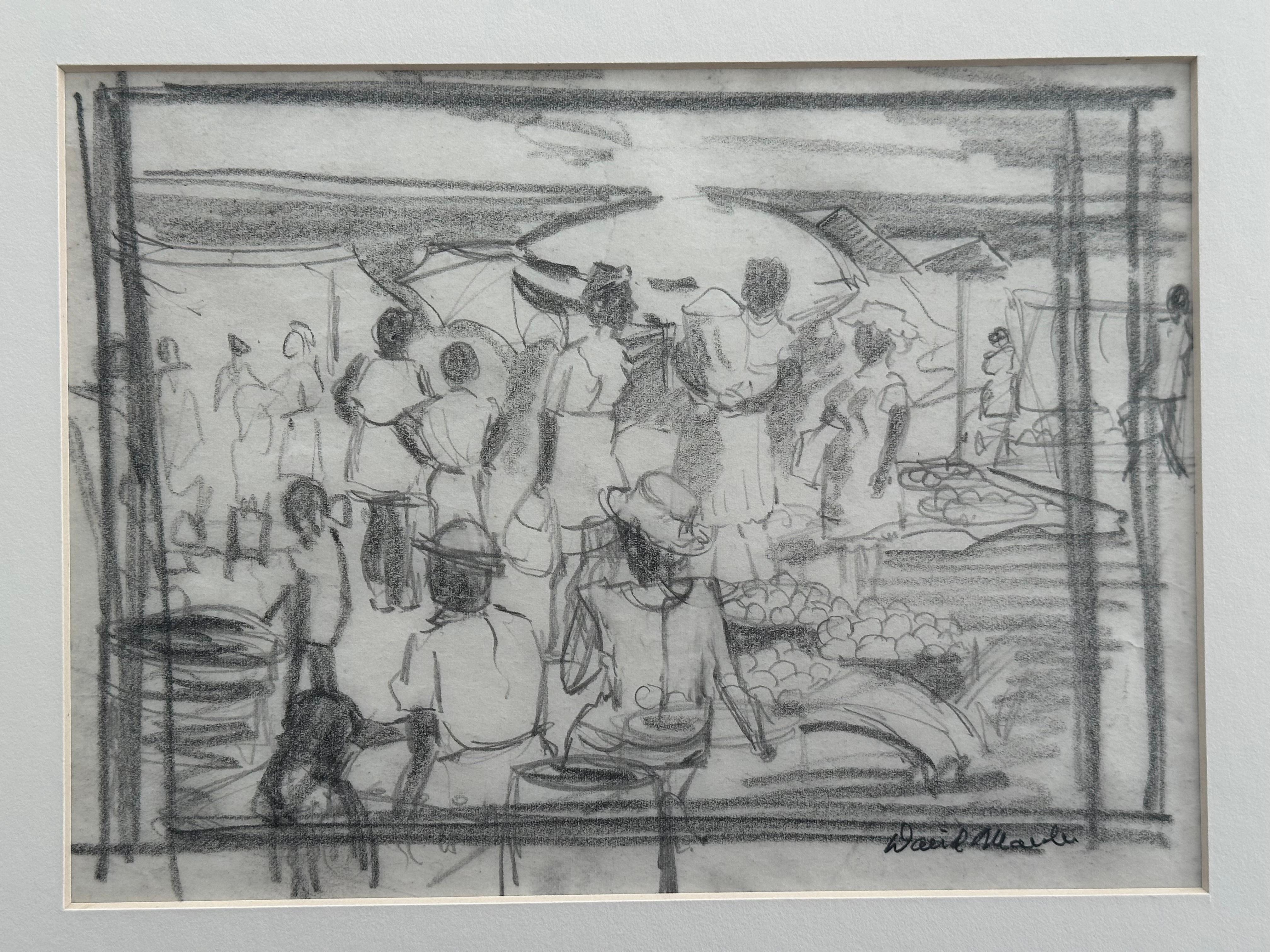 Squisse du marché extérieur WPA - Réalisme Art par David Margolis