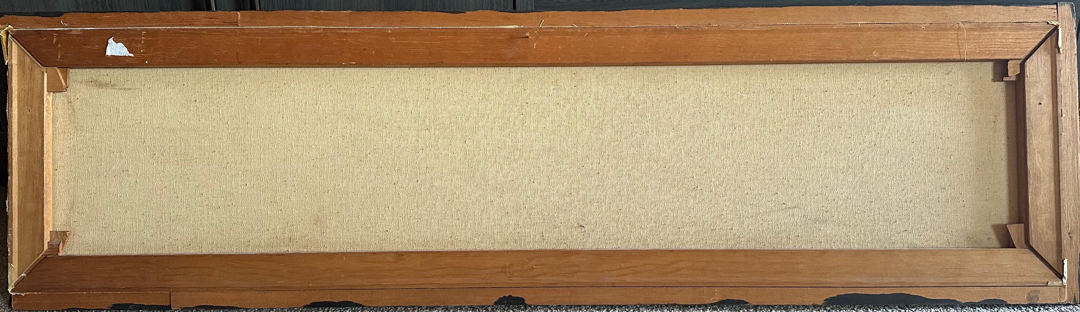 Robert Bliss (1925-1981). El Hombre en el Pensamiento, 1964. Grafito sobre lienzo, 11,5 x 46 pulgadas. Firmado y fechado abajo a la izquierda. 

Falta la pieza derecha del marco básico de listones de madera, que podría sustituirse fácilmente por una