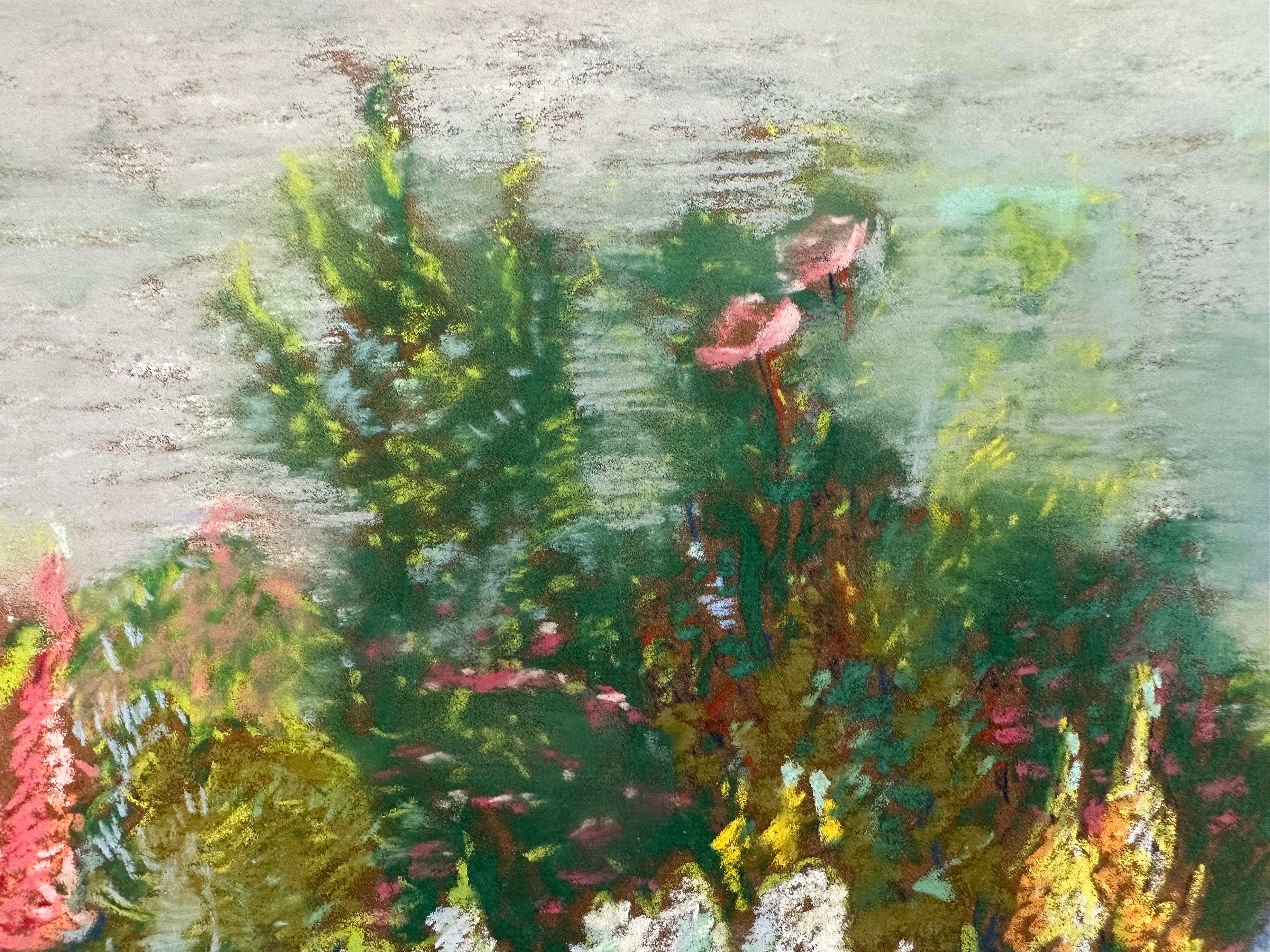 Jardin par paysage de lac - Art de Gertrude A. Larter