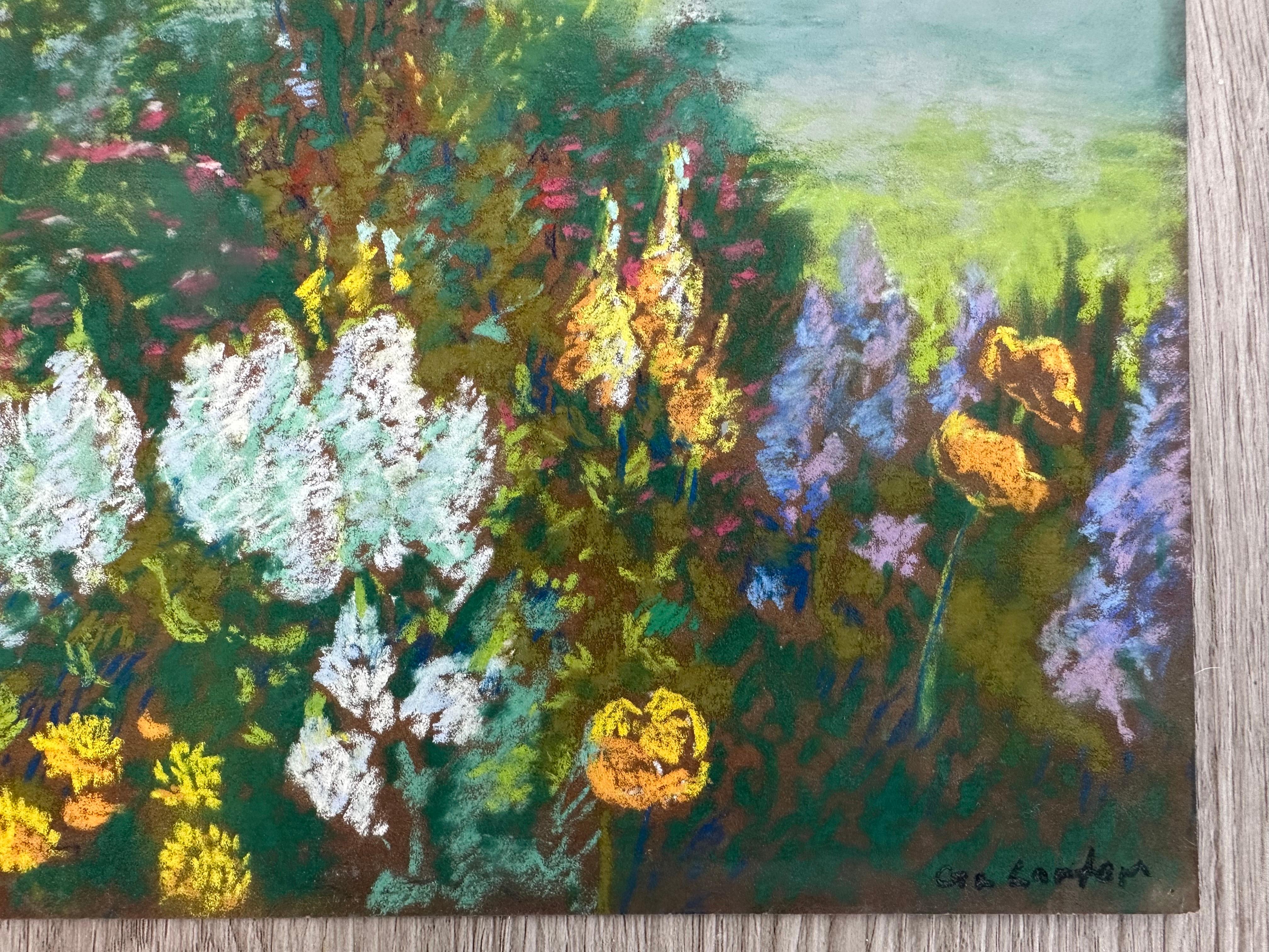 Jardin par paysage de lac - Gris Landscape Art par Gertrude A. Larter