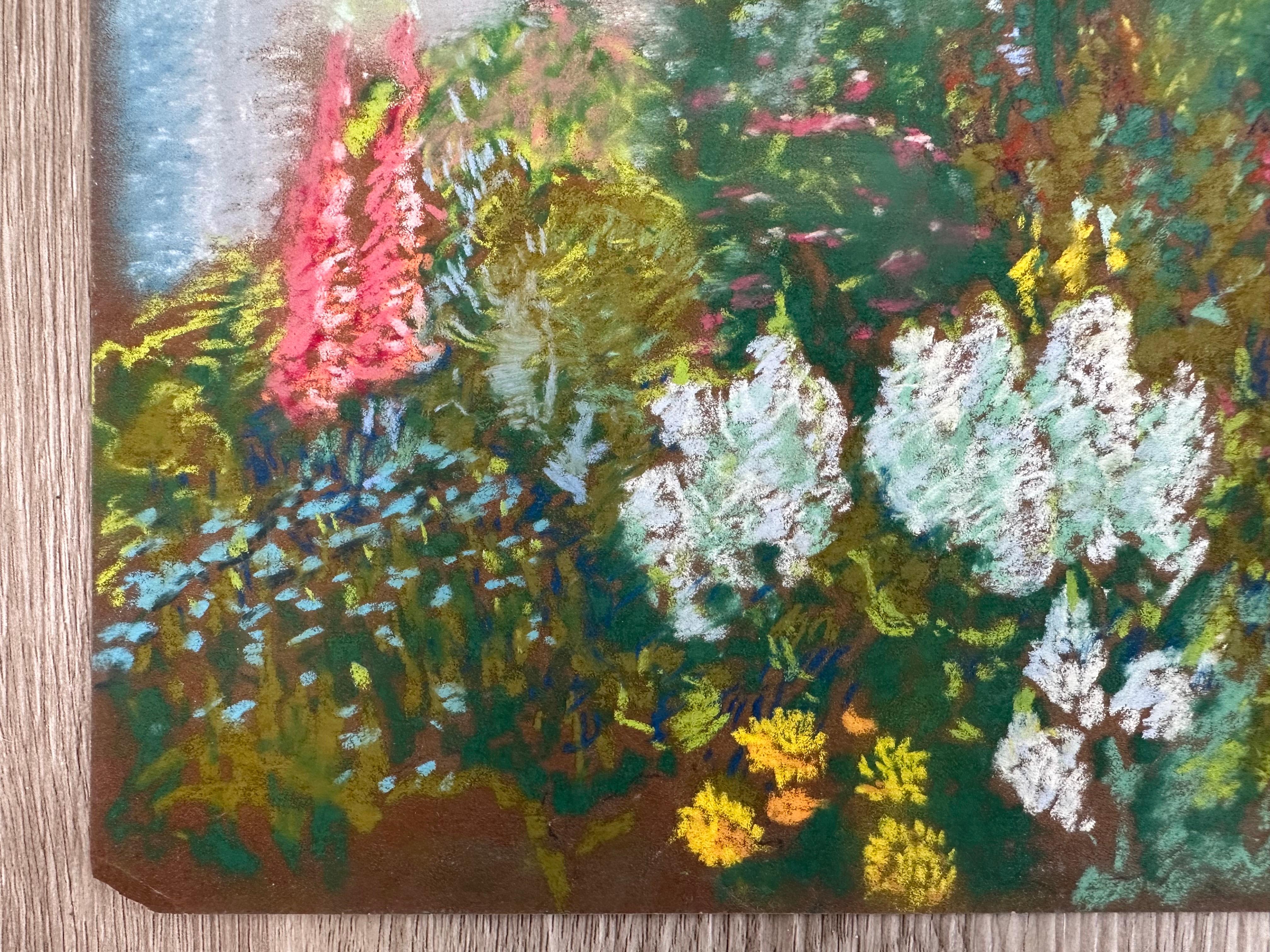 Jardin par paysage de lac - Impressionnisme abstrait Art par Gertrude A. Larter