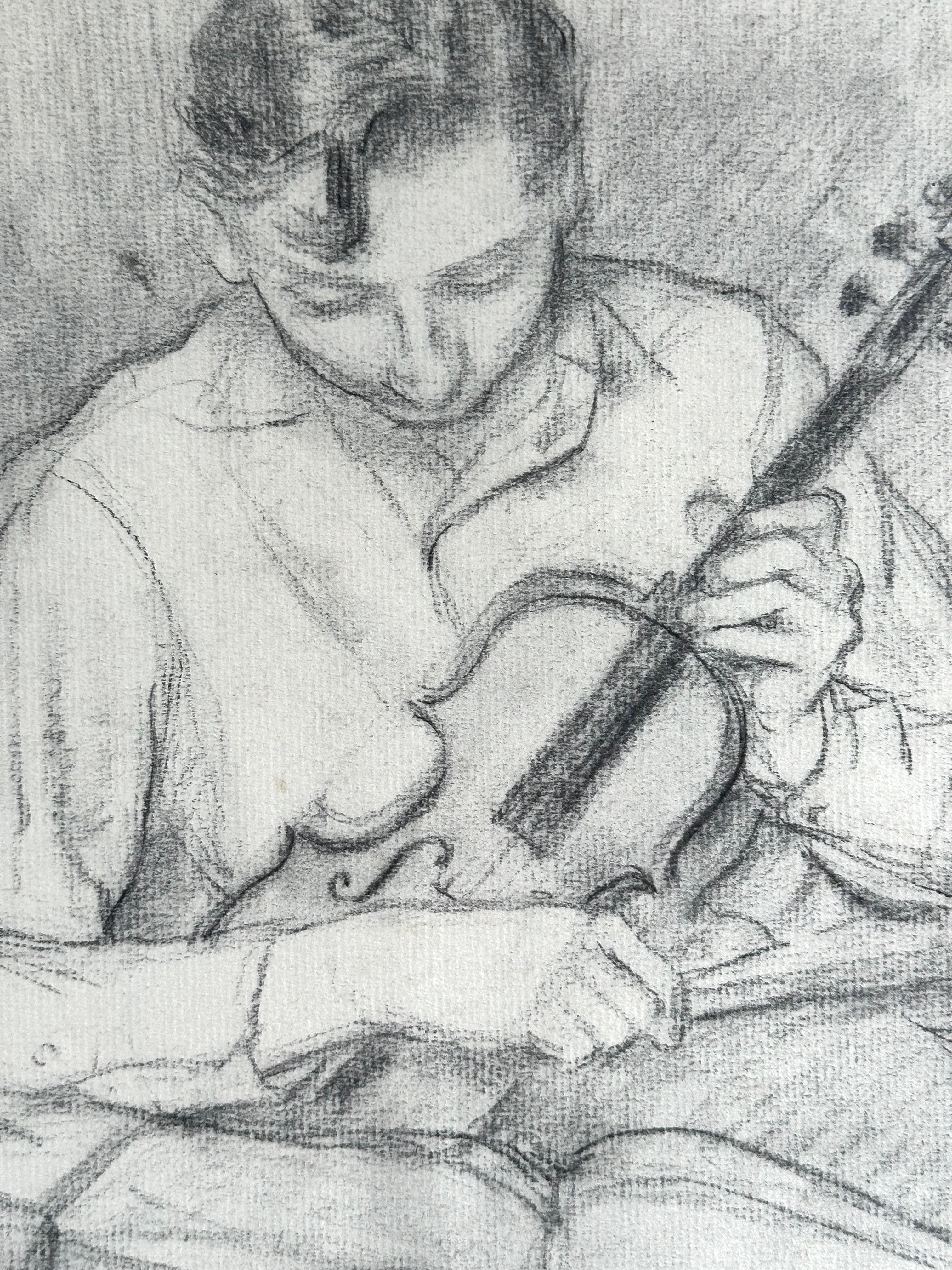 Violoniste (Portrait d'un jeune homme avec un violon) - Art de Vito Tomasello