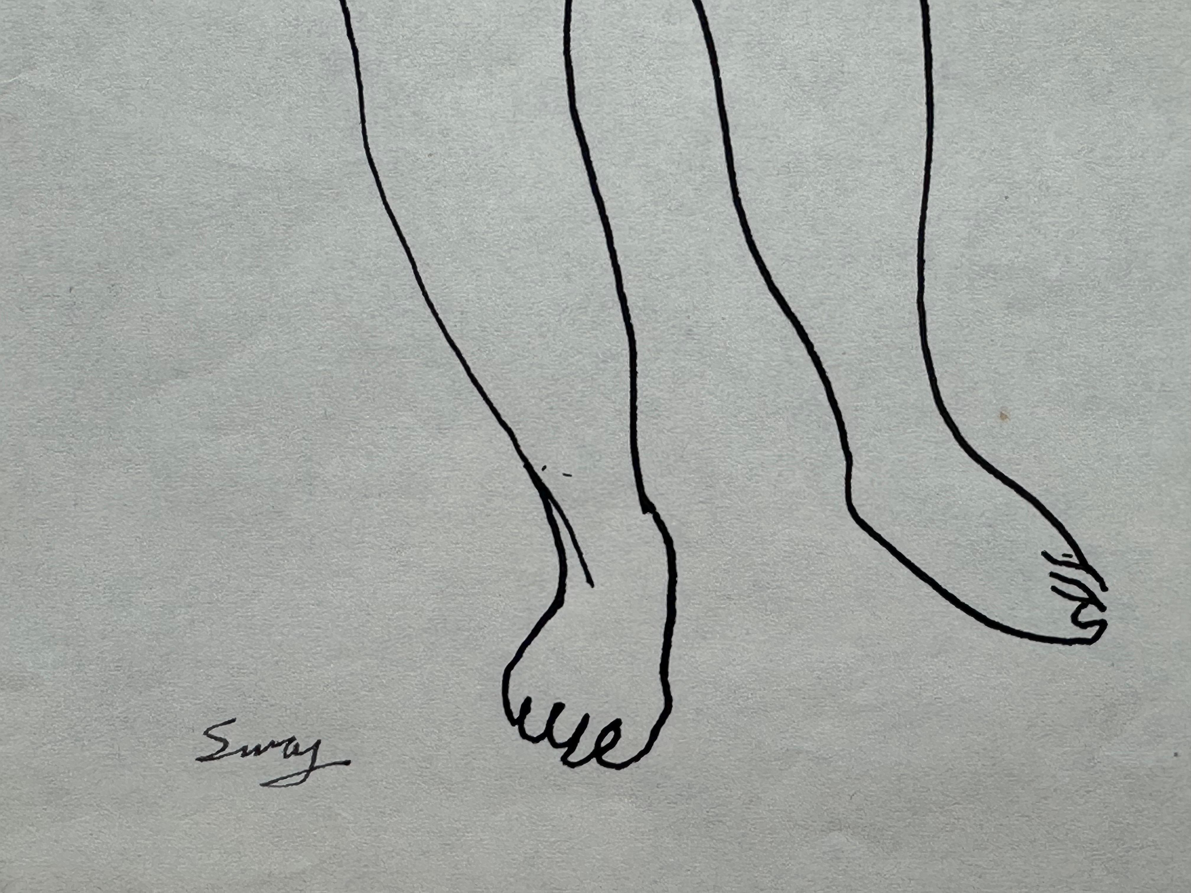 Giovane donna nuda Disegno a inchiostro modernista - Art Realismo americano di Albert Sway